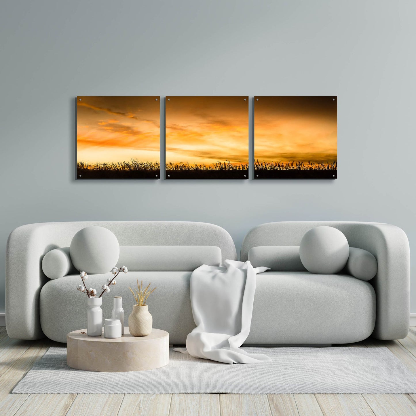 Epic Art 'Pastoral Sunrise' by Don Schwartz, Acrylic Glass Wall Art, 3 Piece Set,72x24