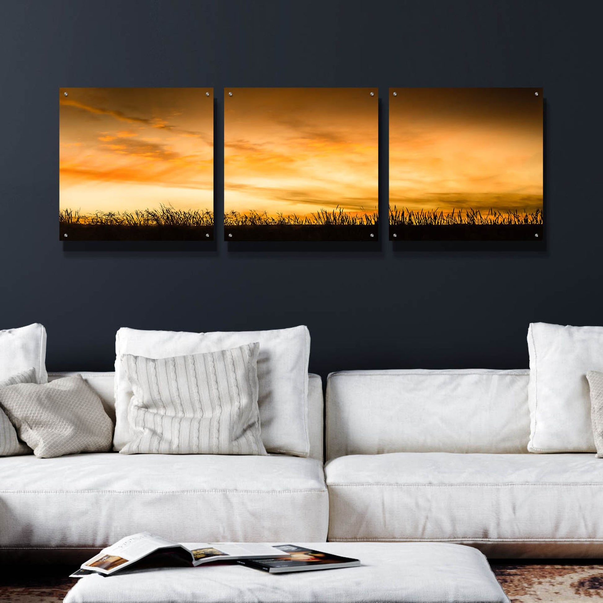 Epic Art 'Pastoral Sunrise' by Don Schwartz, Acrylic Glass Wall Art, 3 Piece Set,72x24