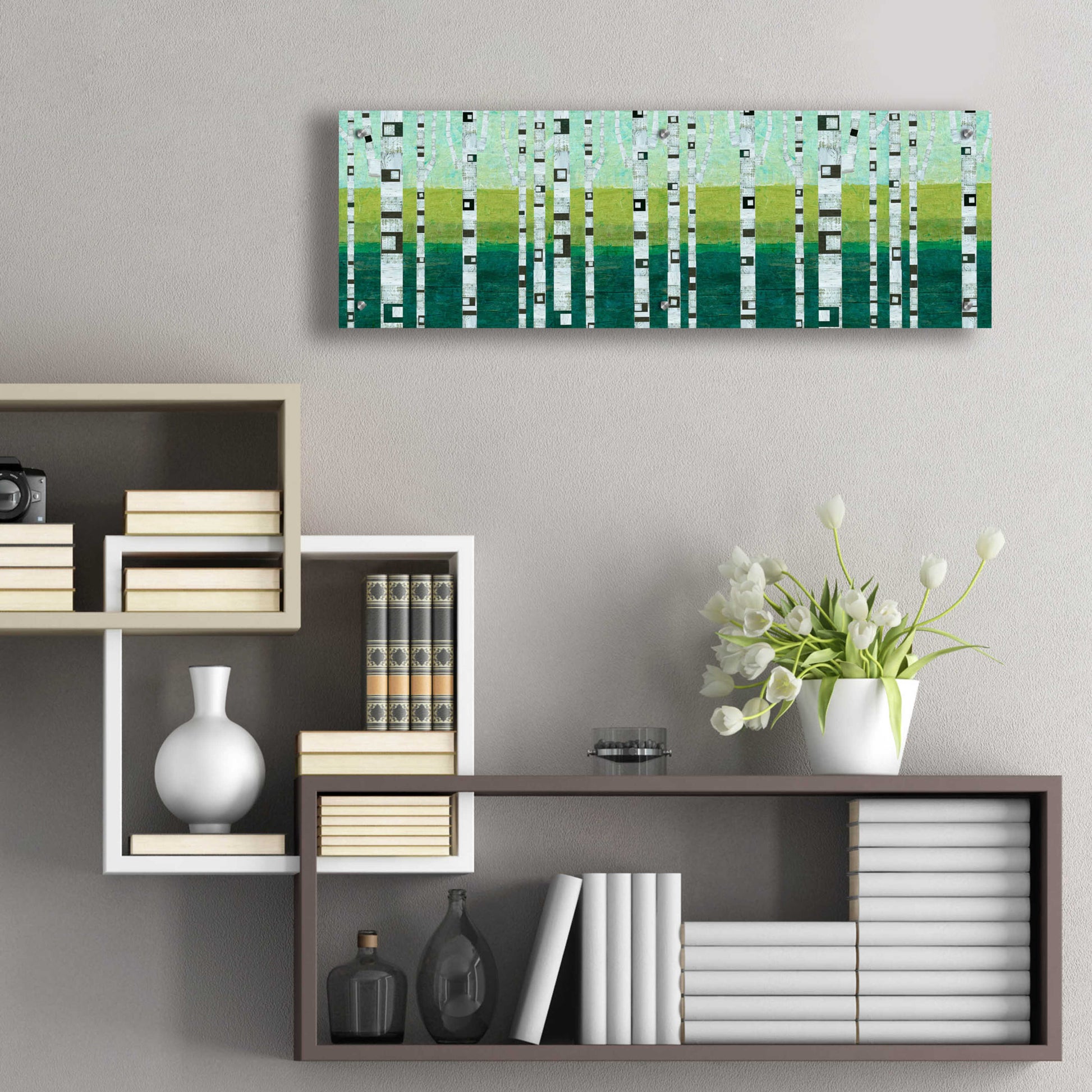 Epic Art 'Birches at the Beach' by Michelle Calkins, Acrylic Glass Wall Art,36x12