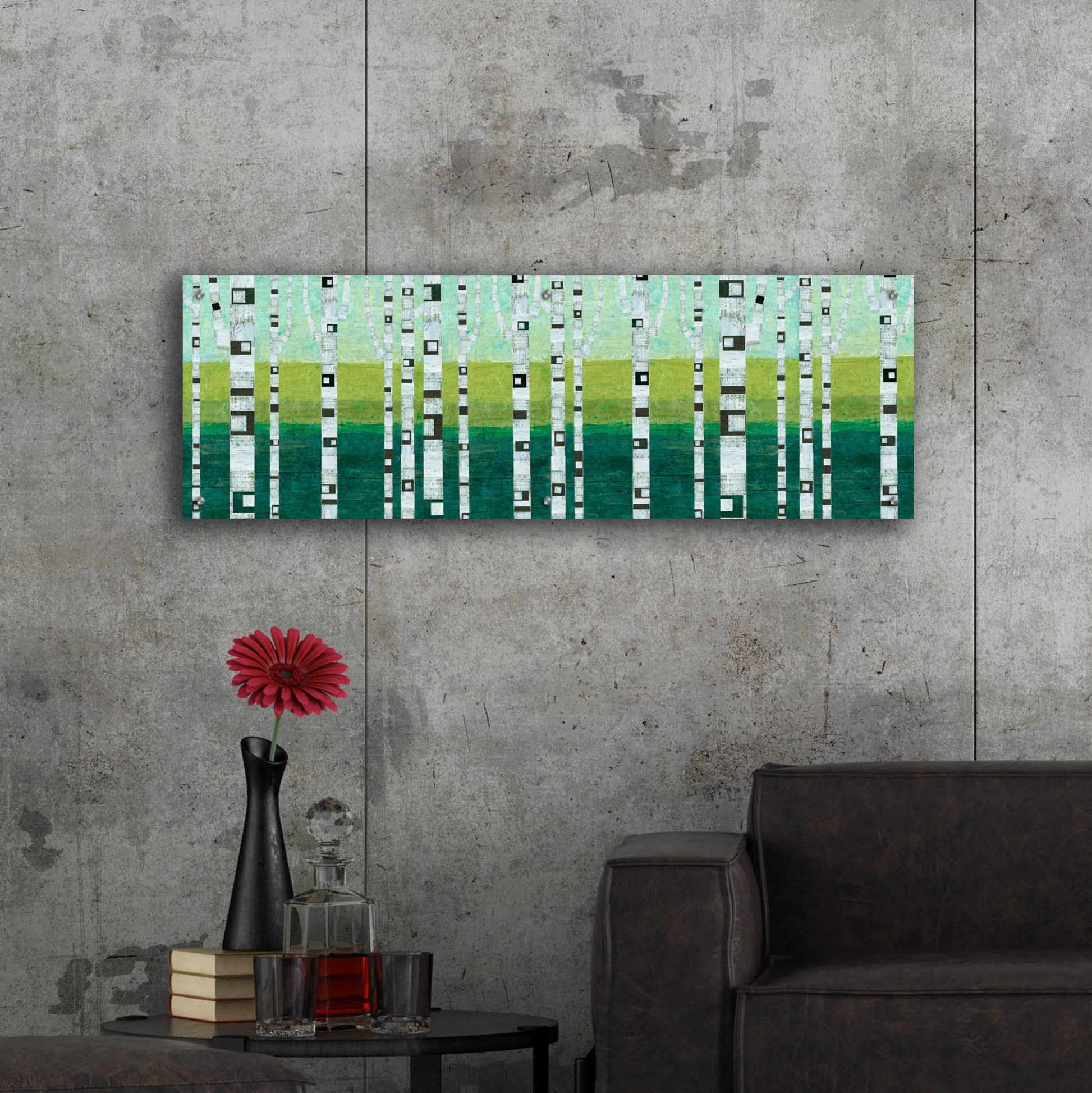 Epic Art 'Birches at the Beach' by Michelle Calkins, Acrylic Glass Wall Art,48x16