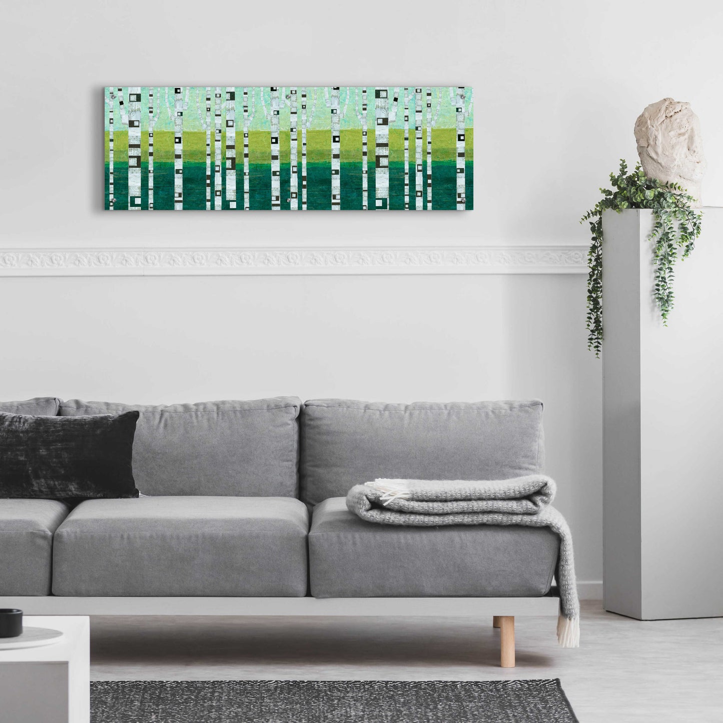 Epic Art 'Birches at the Beach' by Michelle Calkins, Acrylic Glass Wall Art,48x16