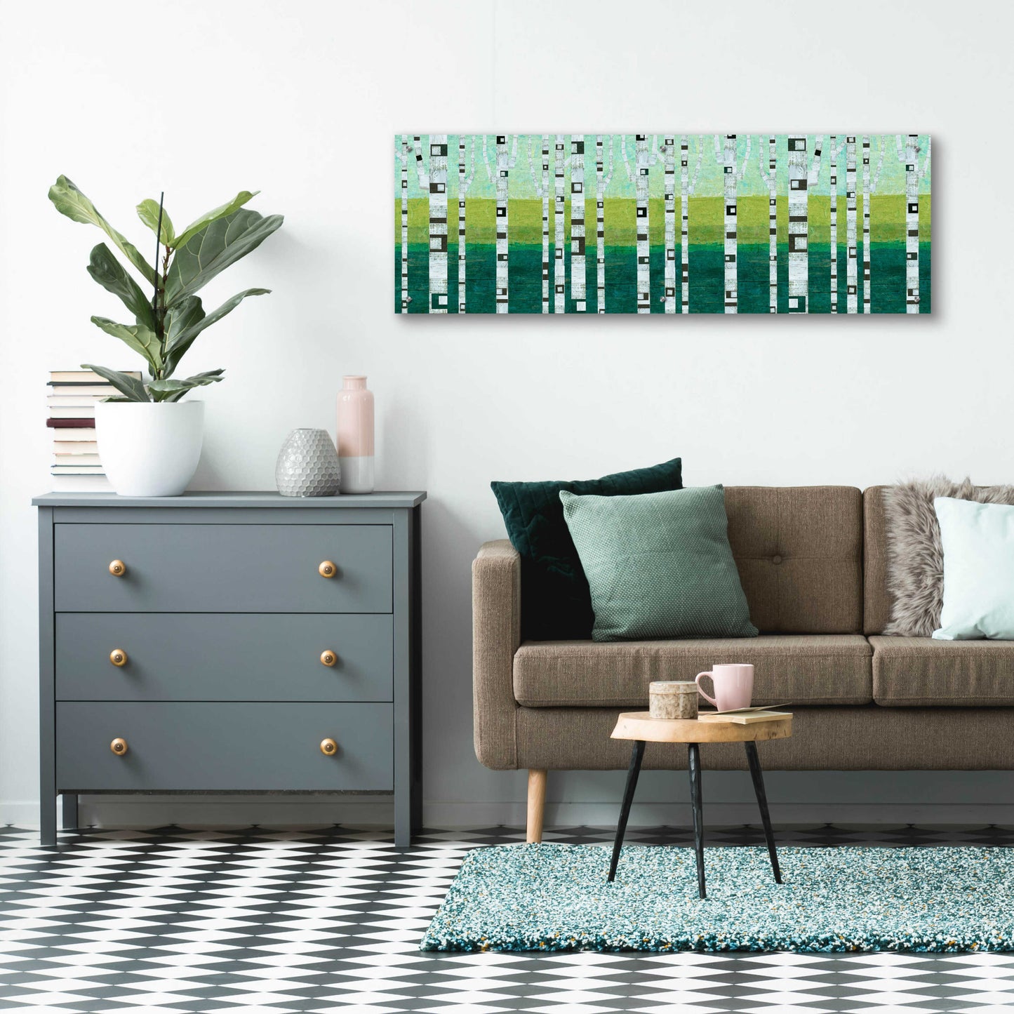 Epic Art 'Birches at the Beach' by Michelle Calkins, Acrylic Glass Wall Art,48x16