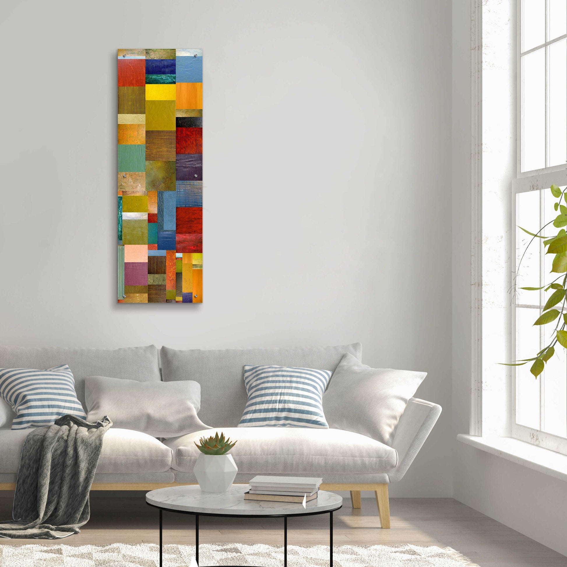 Epic Art 'Color Panels with Water and Waves' by Michelle Calkins, Acrylic Glass Wall Art,16x48