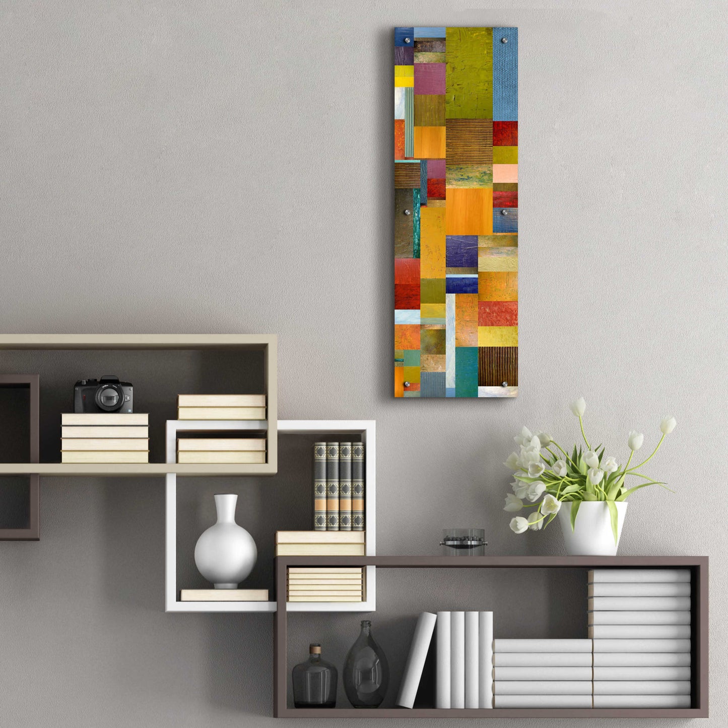 Epic Art 'Color Panels with Olives Stripes' by Michelle Calkins, Acrylic Glass Wall Art,12x36