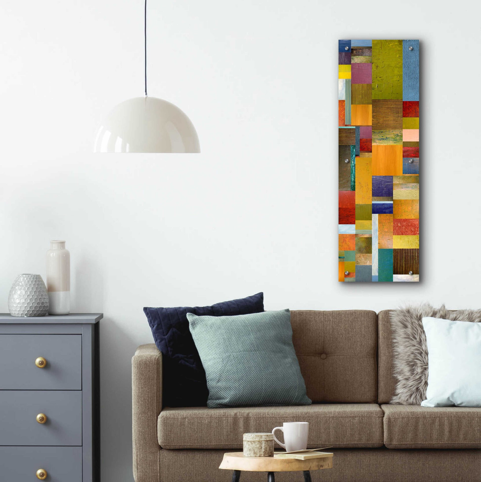 Epic Art 'Color Panels with Olives Stripes' by Michelle Calkins, Acrylic Glass Wall Art,12x36