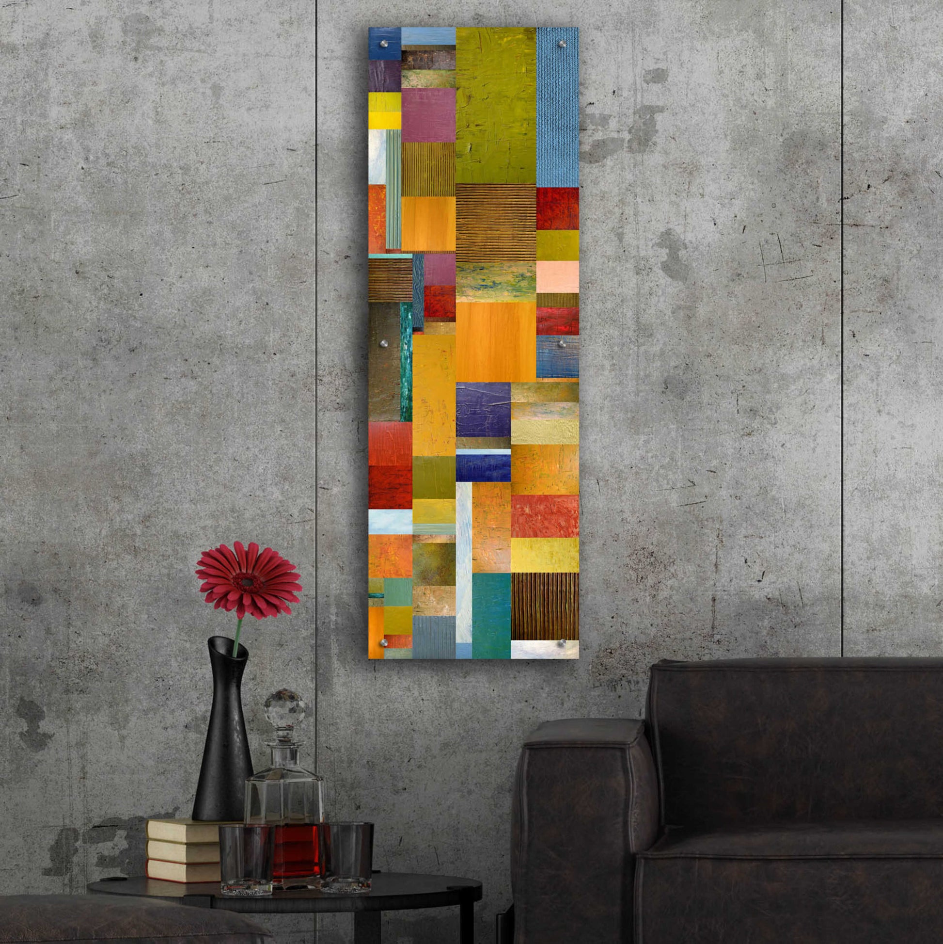 Epic Art 'Color Panels with Olives Stripes' by Michelle Calkins, Acrylic Glass Wall Art,16x48