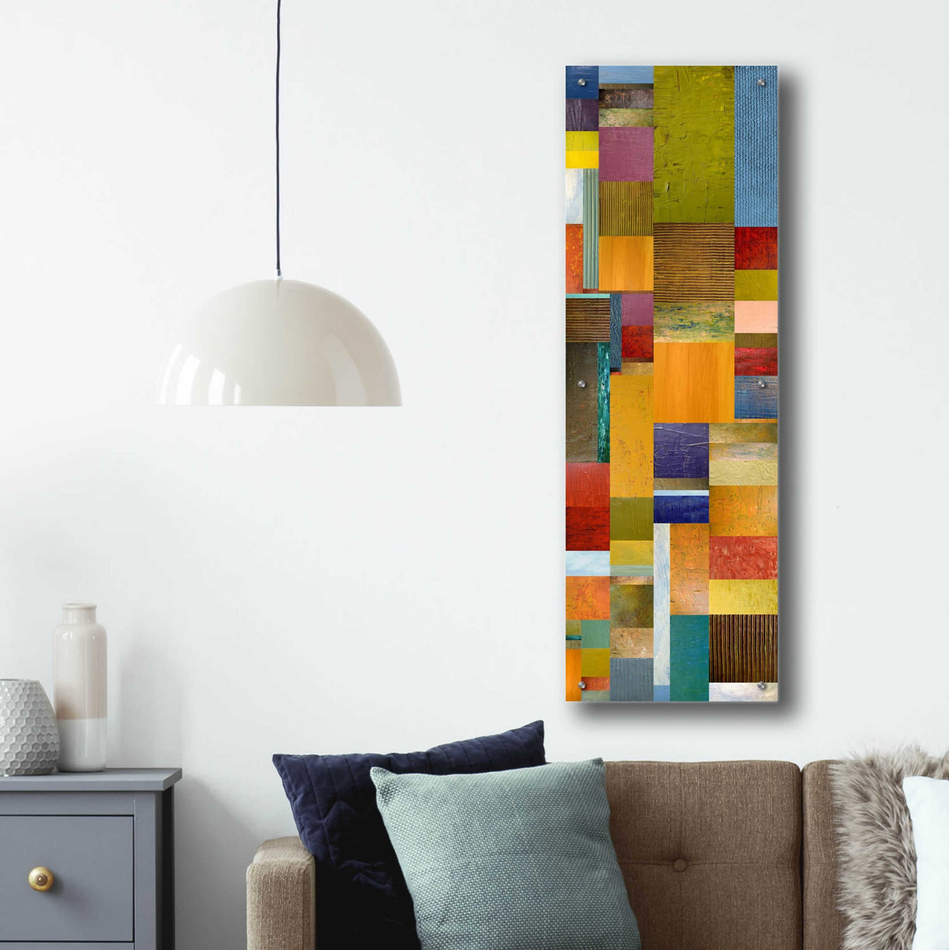 Epic Art 'Color Panels with Olives Stripes' by Michelle Calkins, Acrylic Glass Wall Art,16x48