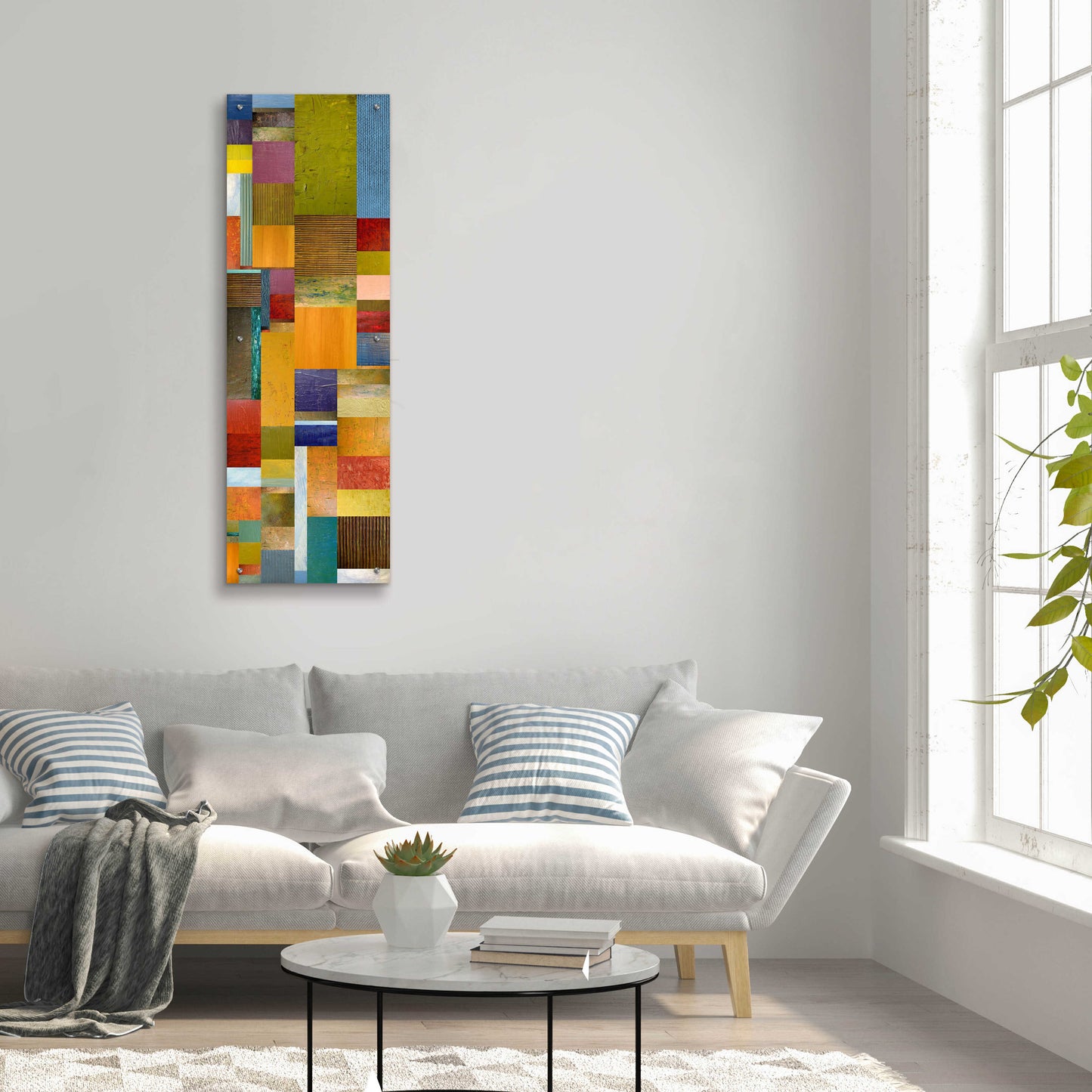 Epic Art 'Color Panels with Olives Stripes' by Michelle Calkins, Acrylic Glass Wall Art,16x48