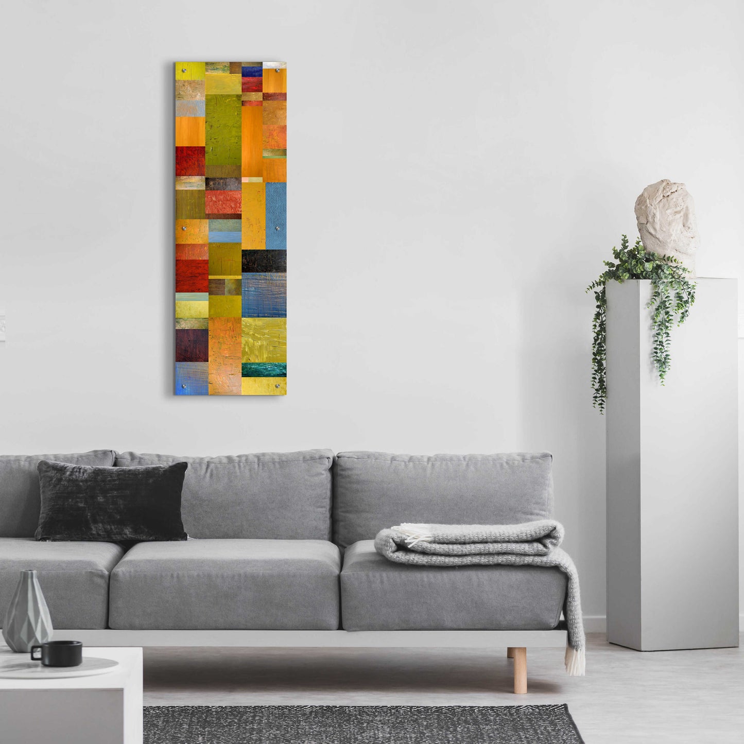 Epic Art 'Color Panels with Green Grass' by Michelle Calkins, Acrylic Glass Wall Art,16x48