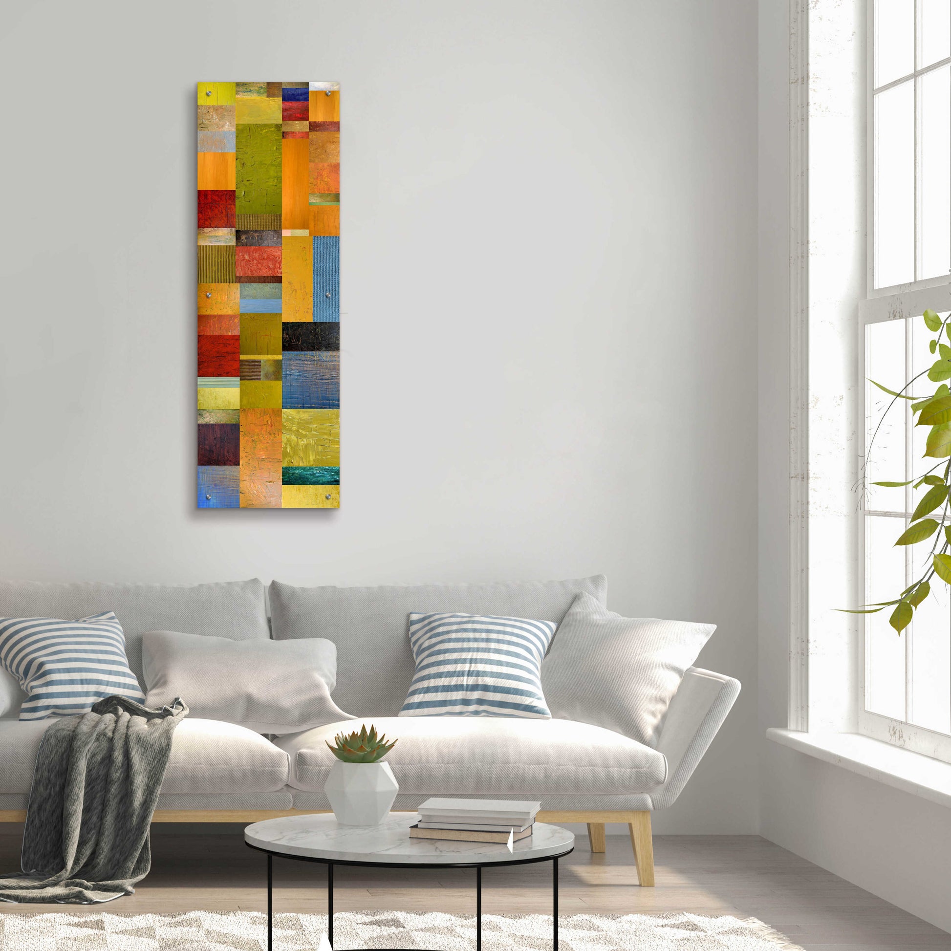 Epic Art 'Color Panels with Green Grass' by Michelle Calkins, Acrylic Glass Wall Art,16x48