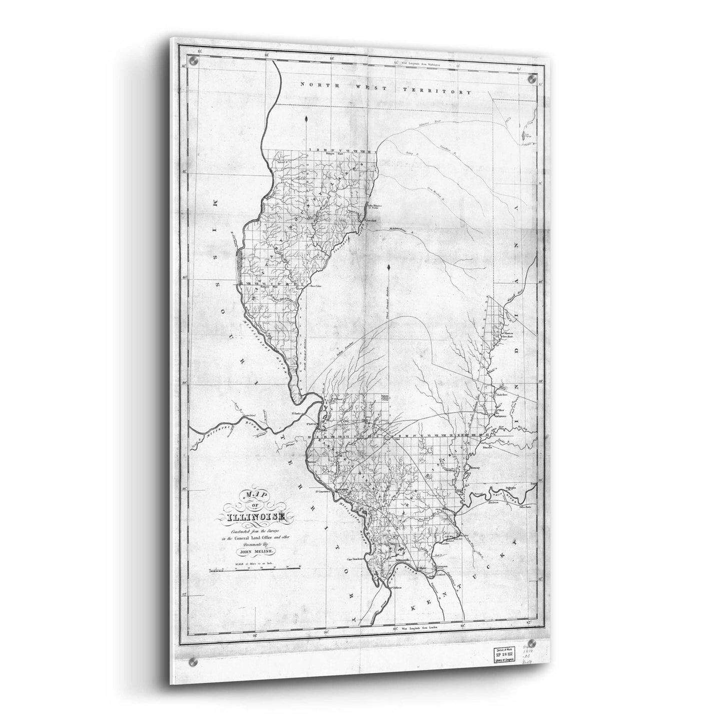 Epic Art 'Map of Illinois 1818' by  Portfolio, Acrylic Glass Wall Art,24x36