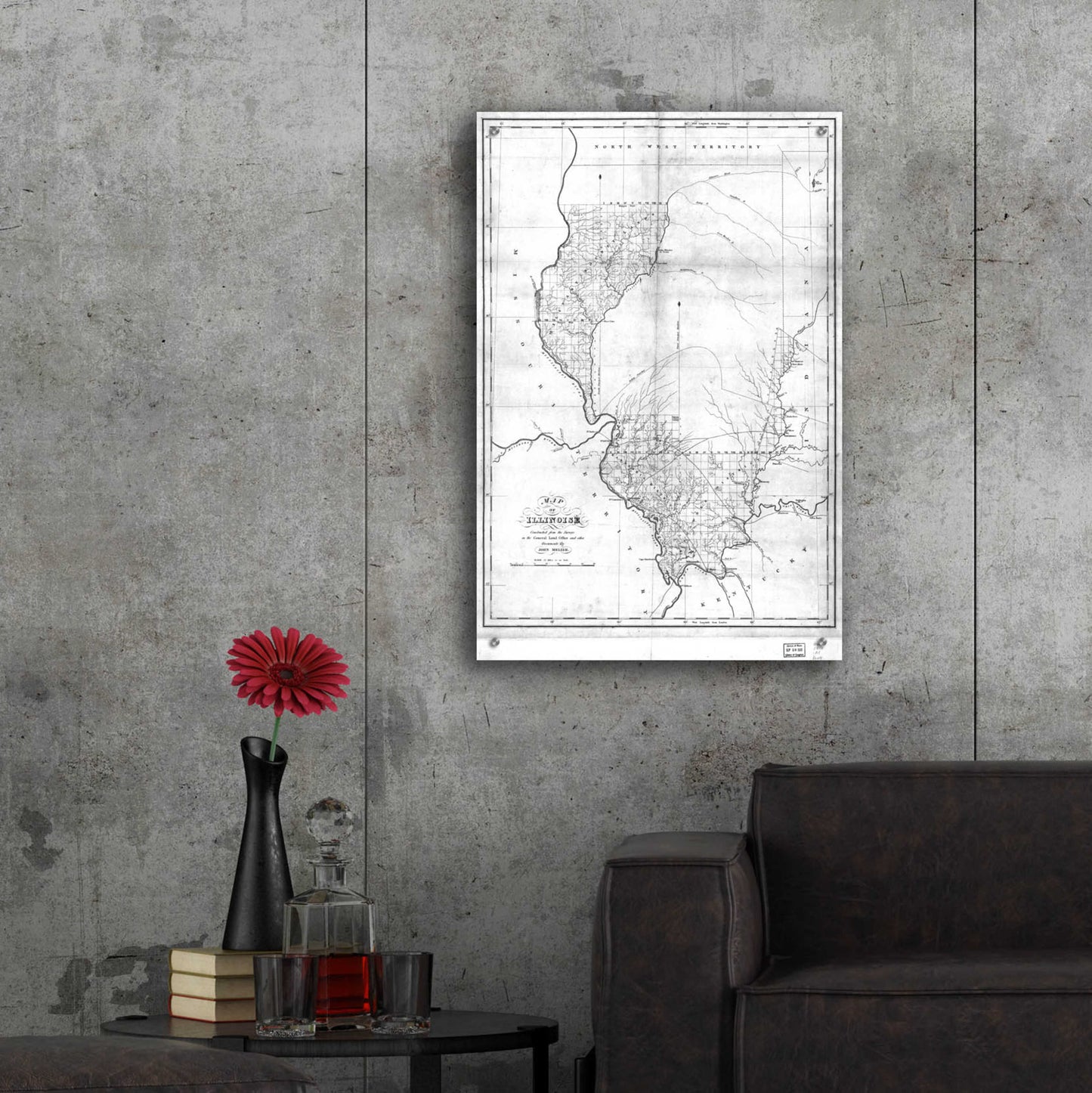 Epic Art 'Map of Illinois 1818' by  Portfolio, Acrylic Glass Wall Art,24x36