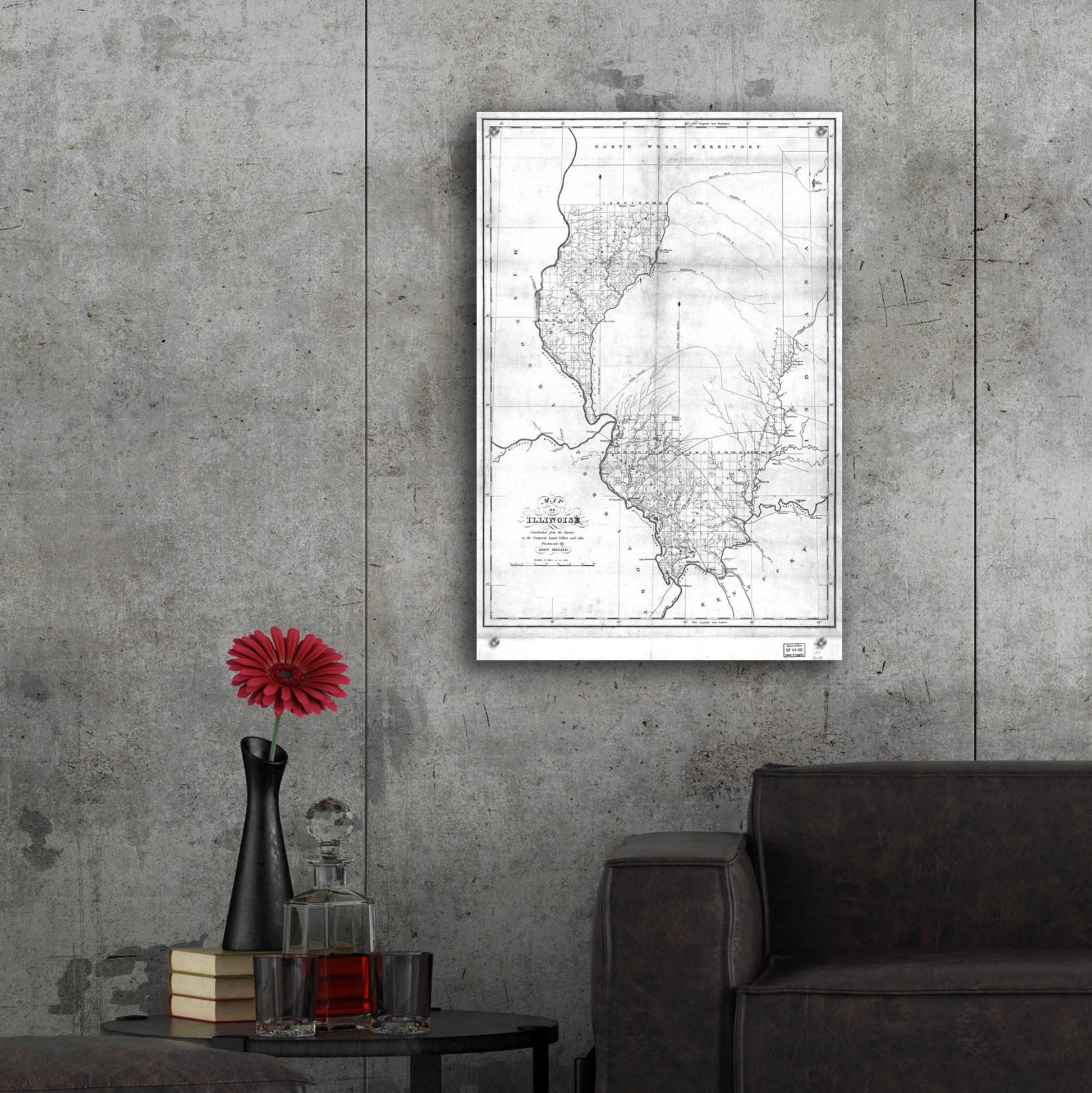 Epic Art 'Map of Illinois 1818' by  Portfolio, Acrylic Glass Wall Art,24x36