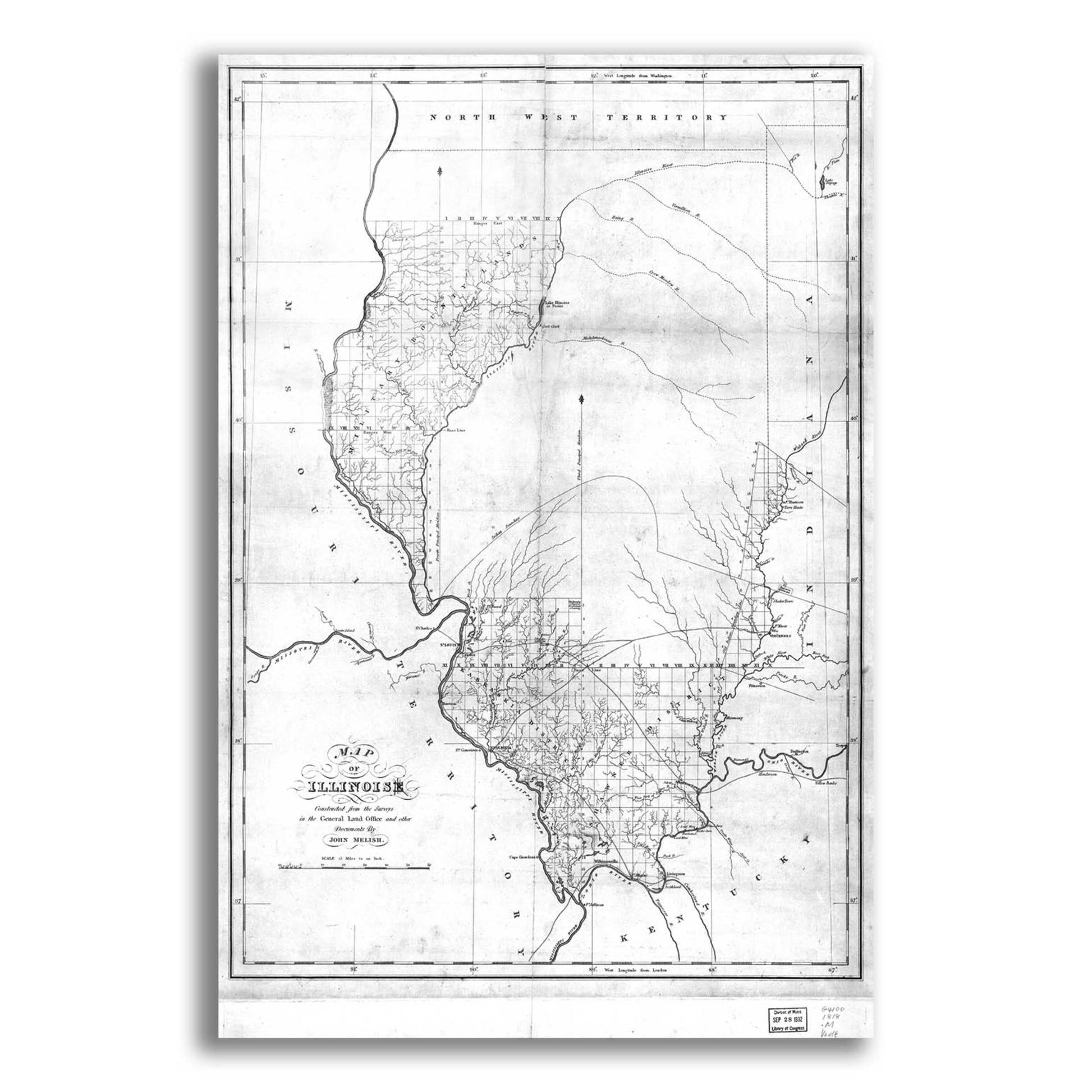 Epic Art 'Map of Illinois 1818' by  Portfolio, Acrylic Glass Wall Art