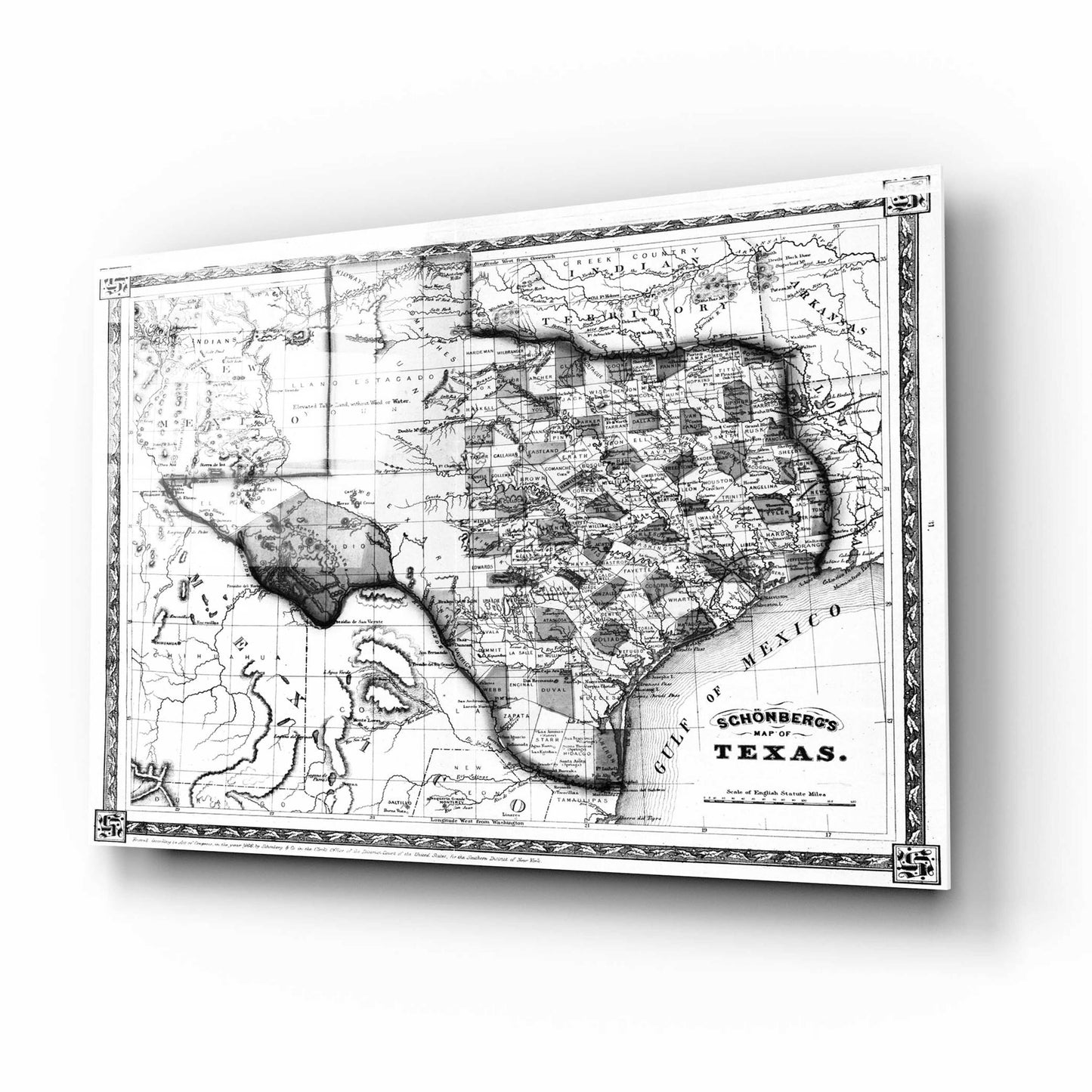 Epic Art 'Map of Texas 1866' by  Portfolio, Acrylic Glass Wall Art,16x12