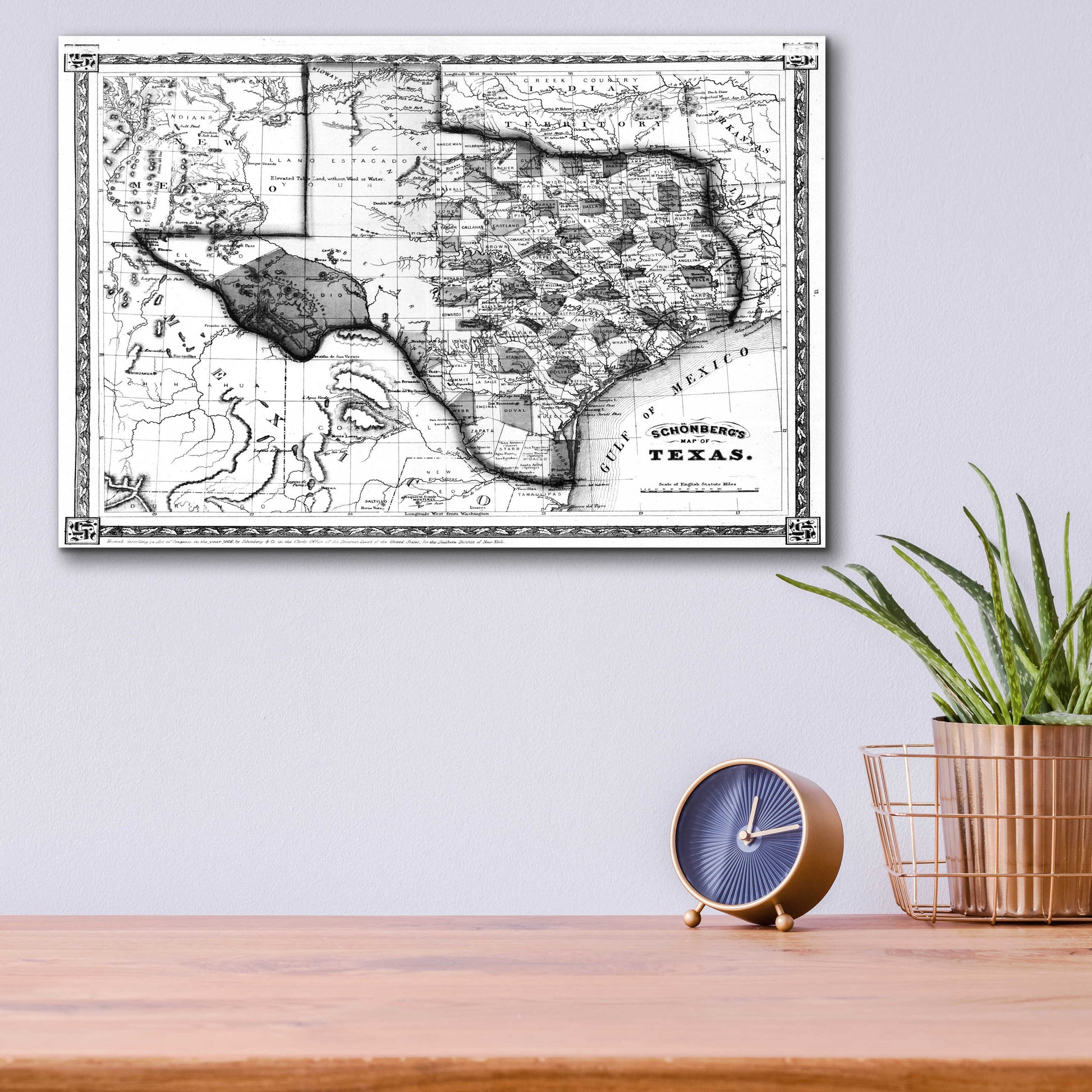 Epic Art 'Map of Texas 1866' by  Portfolio, Acrylic Glass Wall Art,16x12