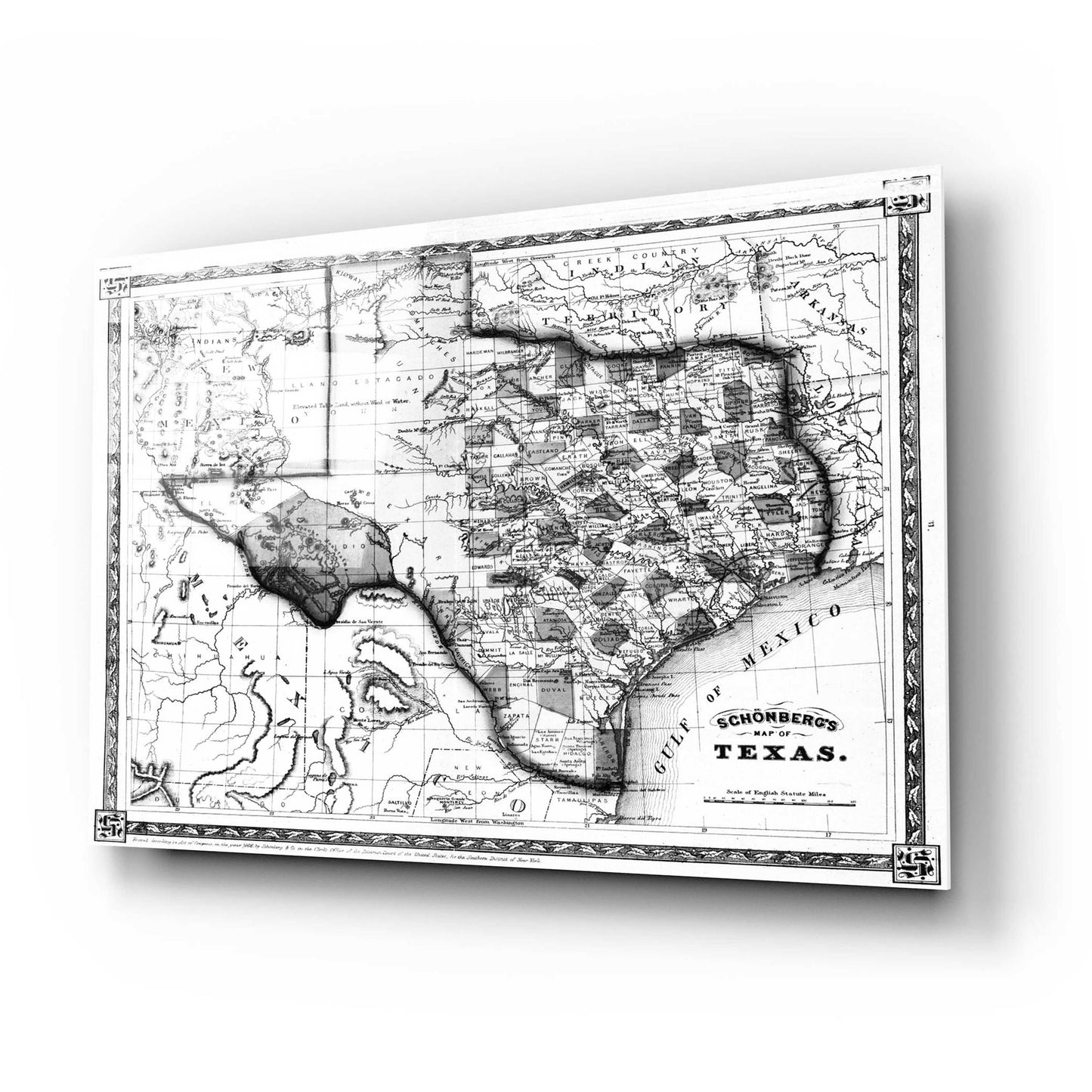 Epic Art 'Map of Texas 1866' by  Portfolio, Acrylic Glass Wall Art,24x16