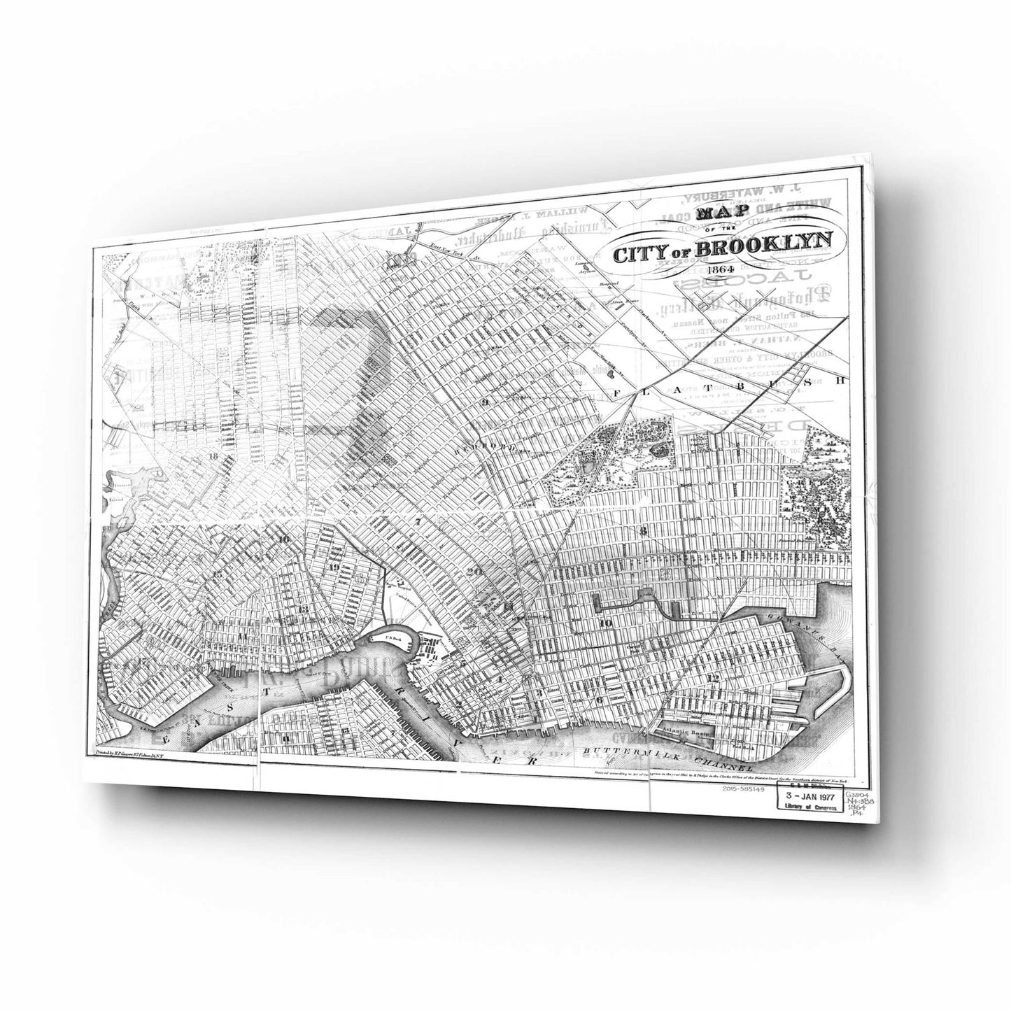 Epic Art 'Map of Brooklyn 1864' by  Portfolio, Acrylic Glass Wall Art,16x12