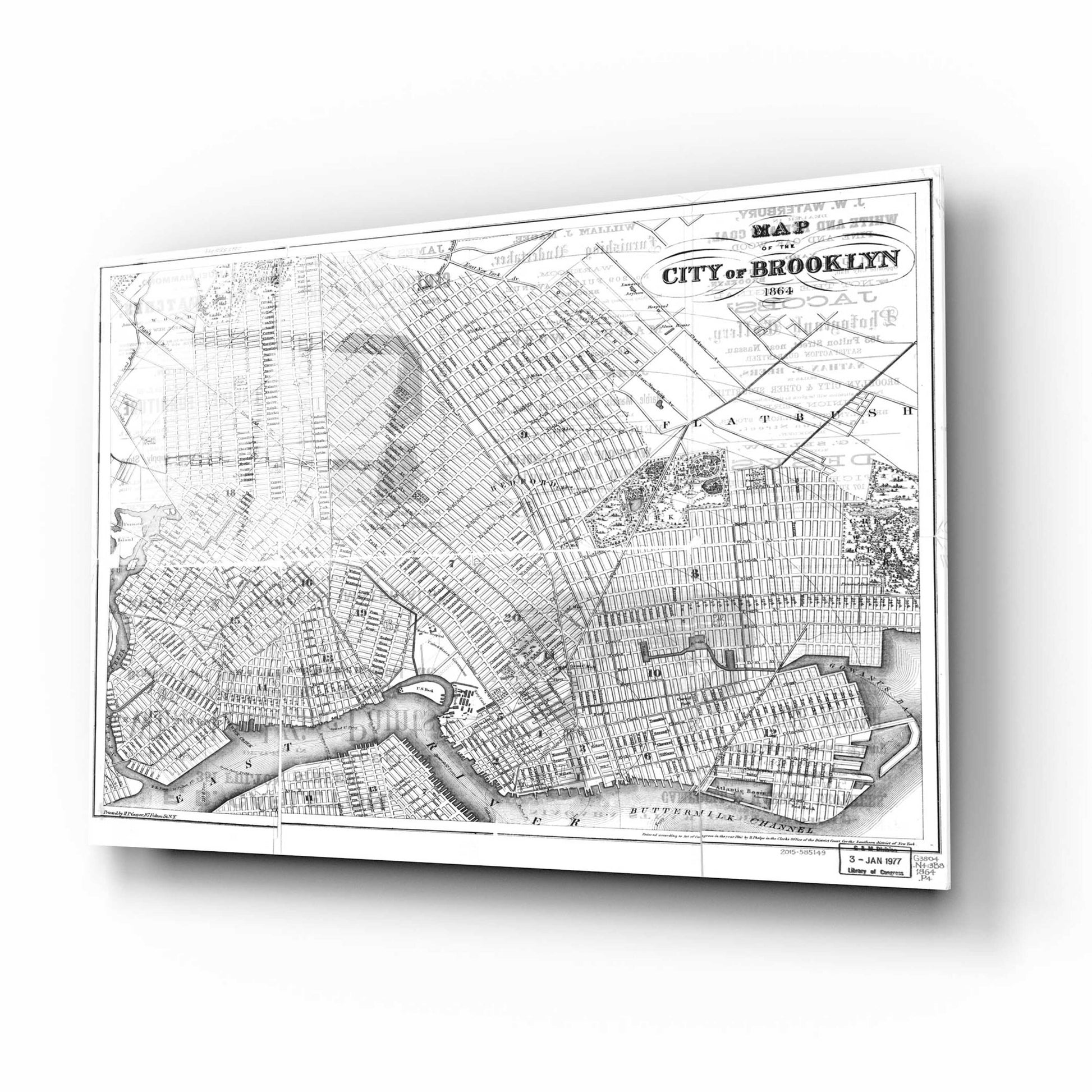 Epic Art 'Map of Brooklyn 1864' by  Portfolio, Acrylic Glass Wall Art,16x12