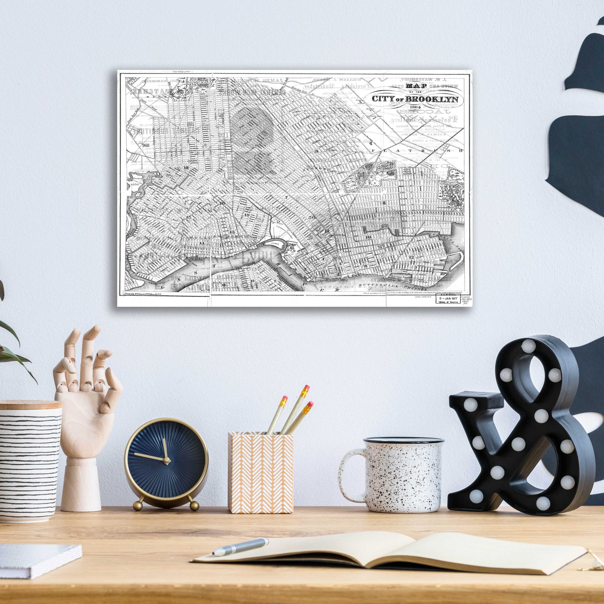 Epic Art 'Map of Brooklyn 1864' by  Portfolio, Acrylic Glass Wall Art,16x12