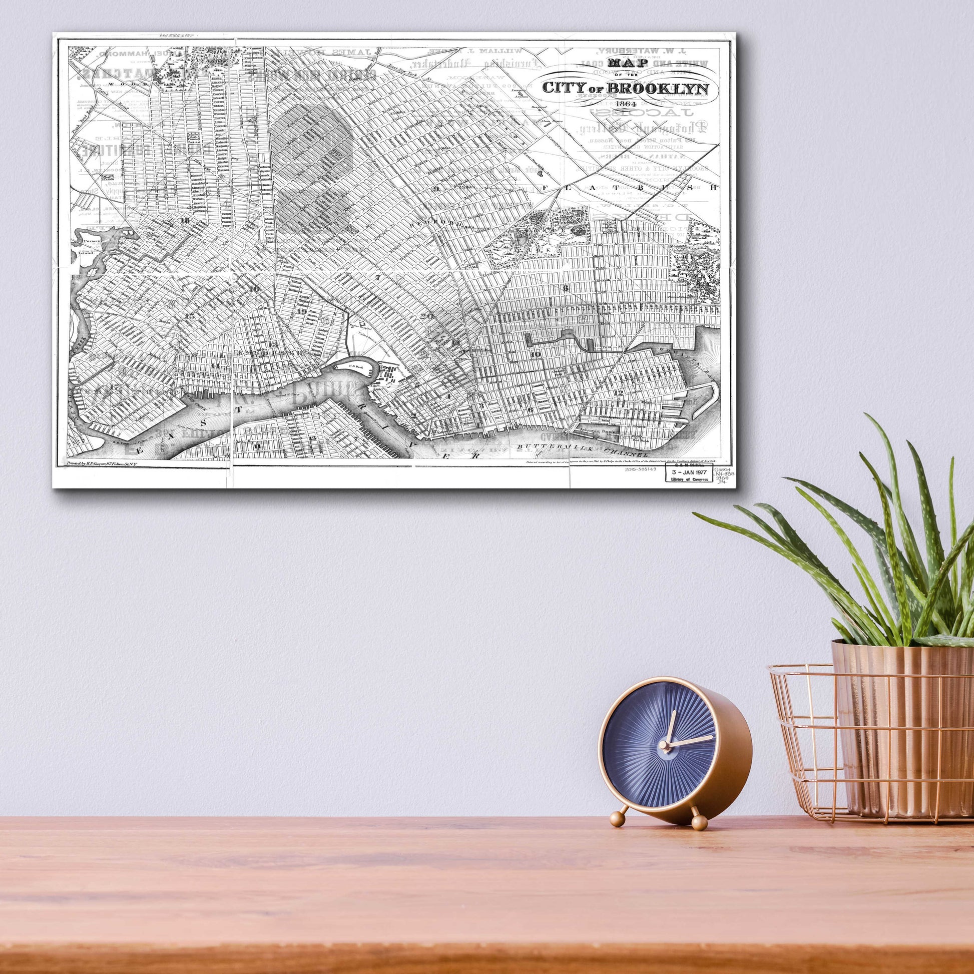 Epic Art 'Map of Brooklyn 1864' by  Portfolio, Acrylic Glass Wall Art,16x12