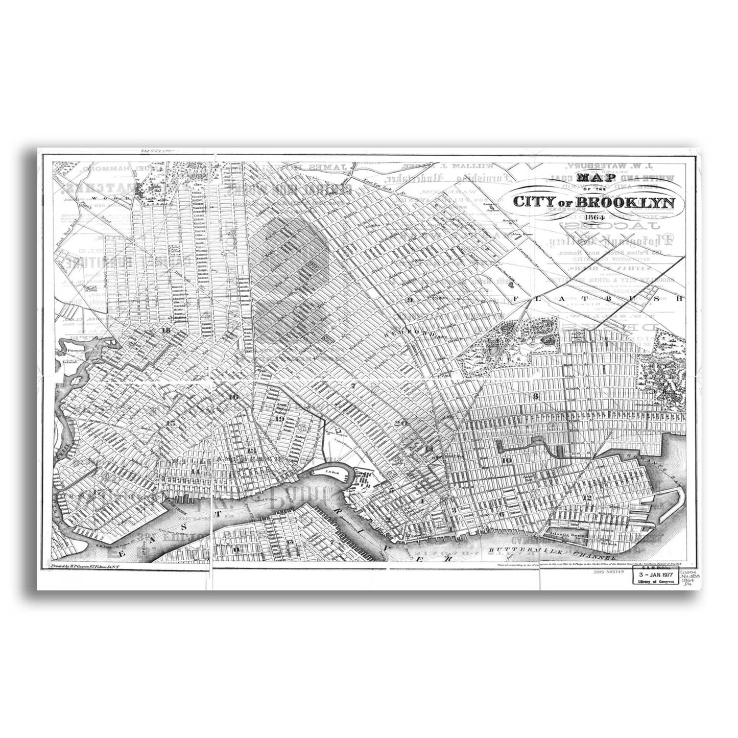 Epic Art 'Map of Brooklyn 1864' by  Portfolio, Acrylic Glass Wall Art,24x16