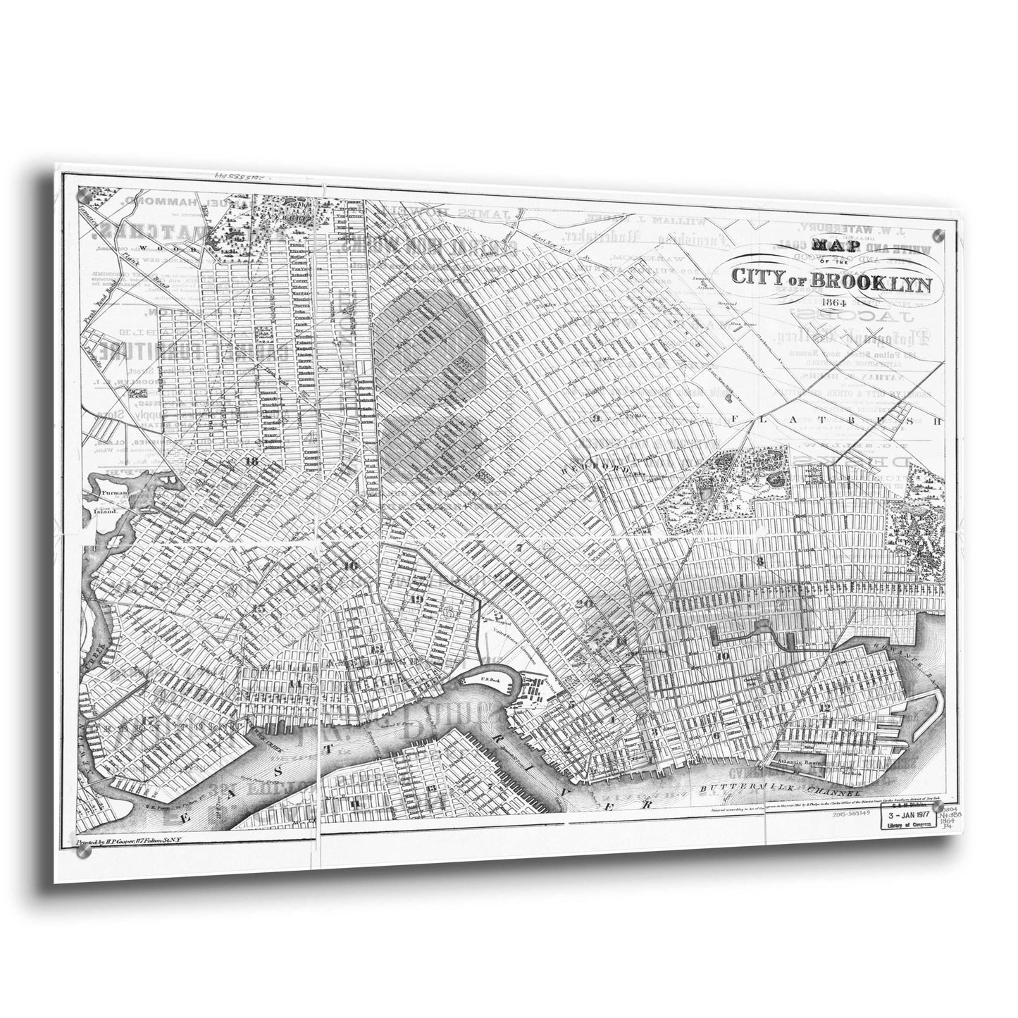 Epic Art 'Map of Brooklyn 1864' by  Portfolio, Acrylic Glass Wall Art,36x24