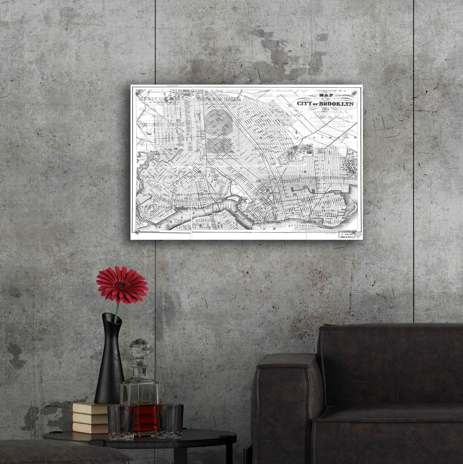 Epic Art 'Map of Brooklyn 1864' by  Portfolio, Acrylic Glass Wall Art,36x24