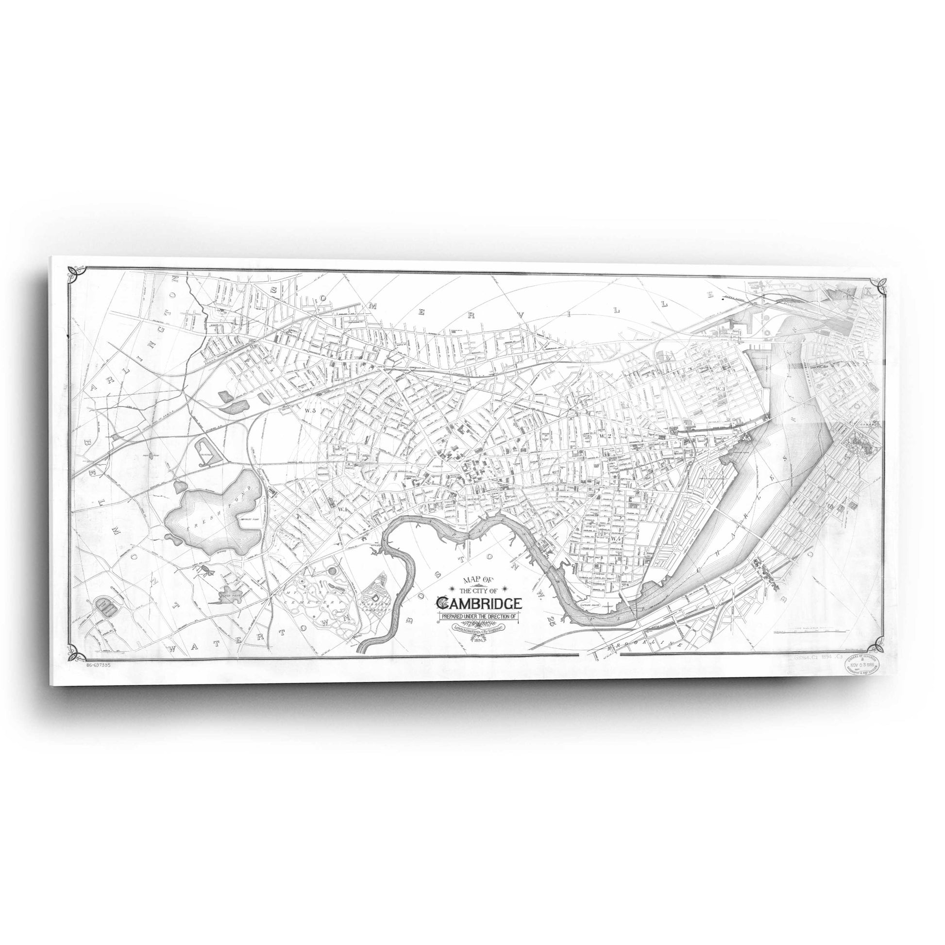 Epic Art 'Map of Cambridge 1894' by  Portfolio, Acrylic Glass Wall Art,24x12