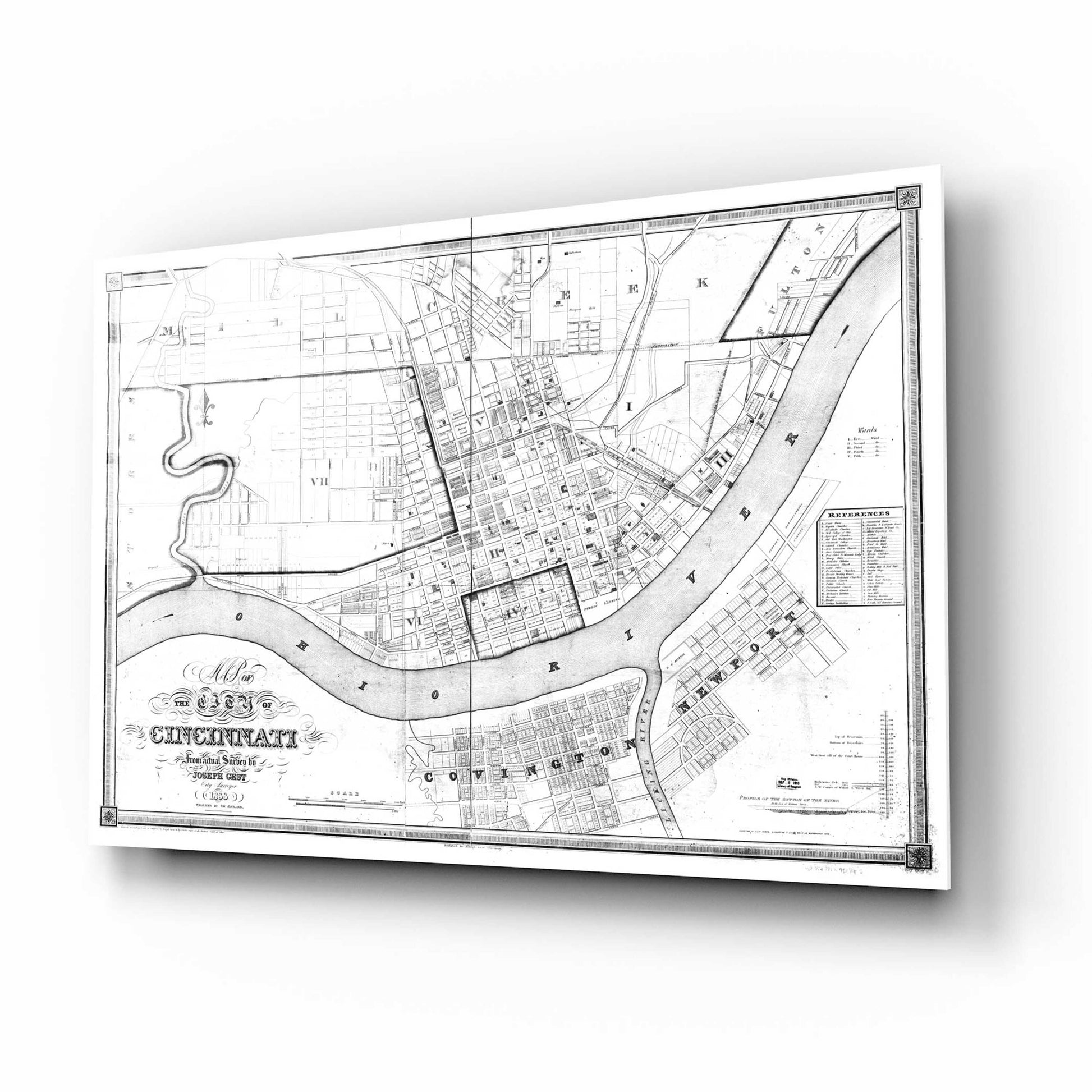 Epic Art 'Map of Cincinnati 1838' by  Portfolio, Acrylic Glass Wall Art,16x12