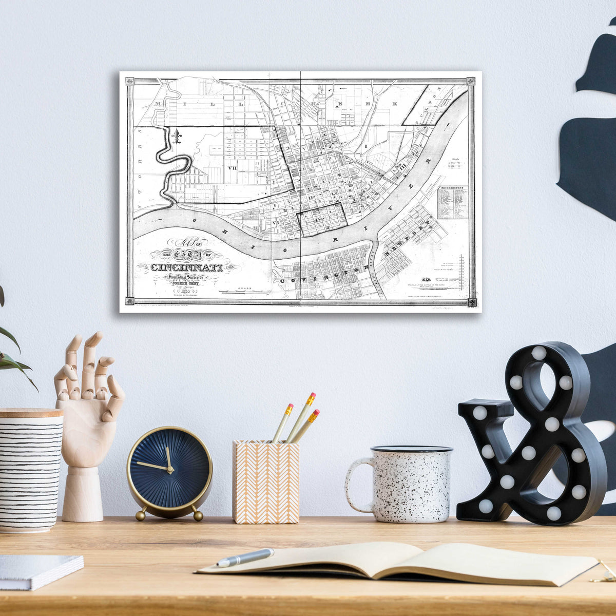 Epic Art 'Map of Cincinnati 1838' by  Portfolio, Acrylic Glass Wall Art,16x12