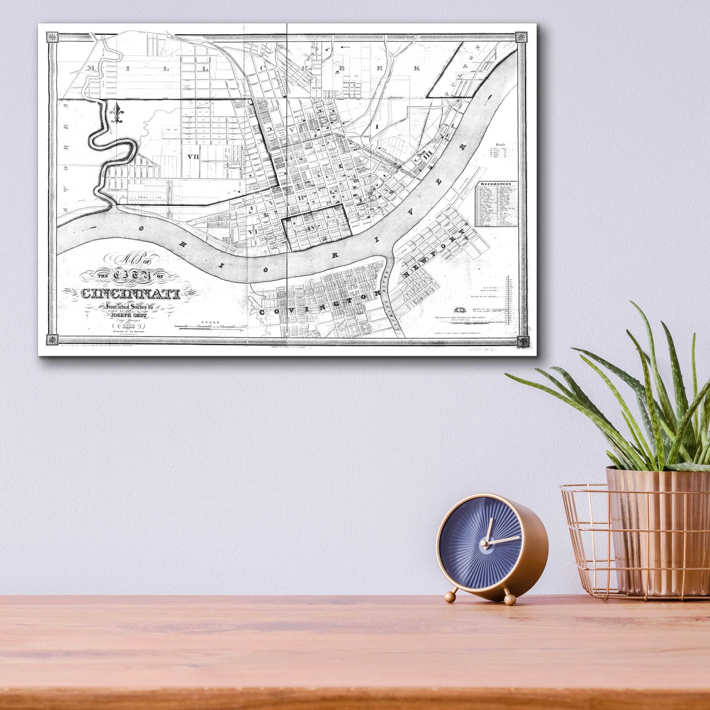 Epic Art 'Map of Cincinnati 1838' by  Portfolio, Acrylic Glass Wall Art,16x12