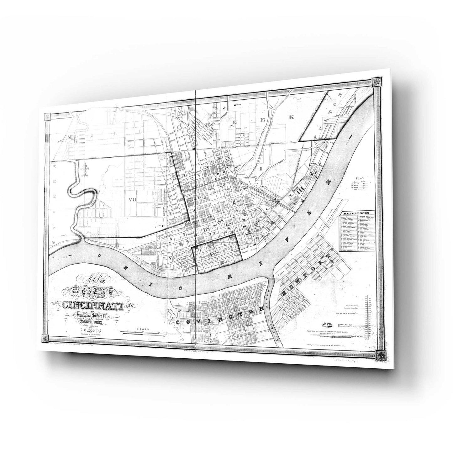 Epic Art 'Map of Cincinnati 1838' by  Portfolio, Acrylic Glass Wall Art,24x16