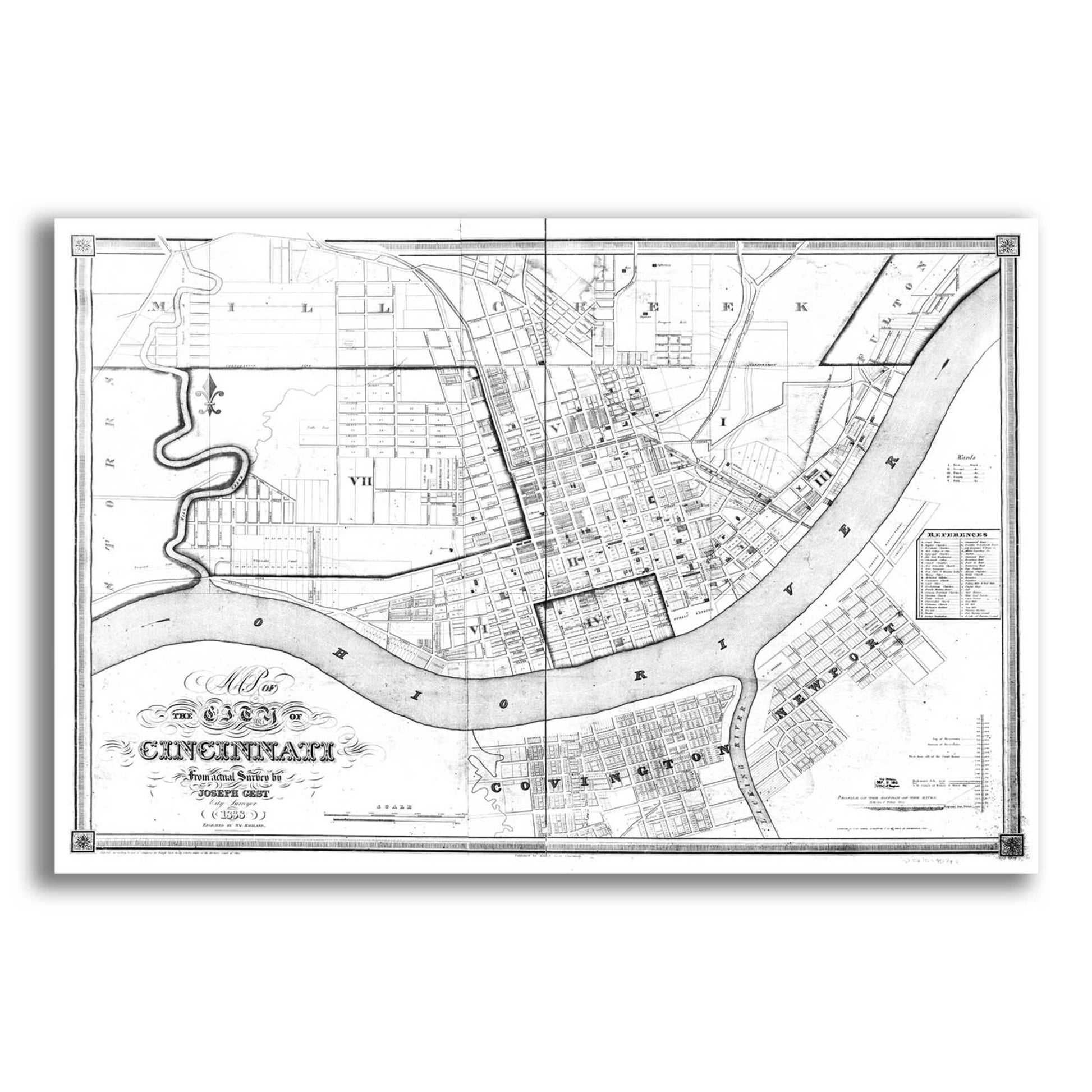 Epic Art 'Map of Cincinnati 1838' by  Portfolio, Acrylic Glass Wall Art,24x16