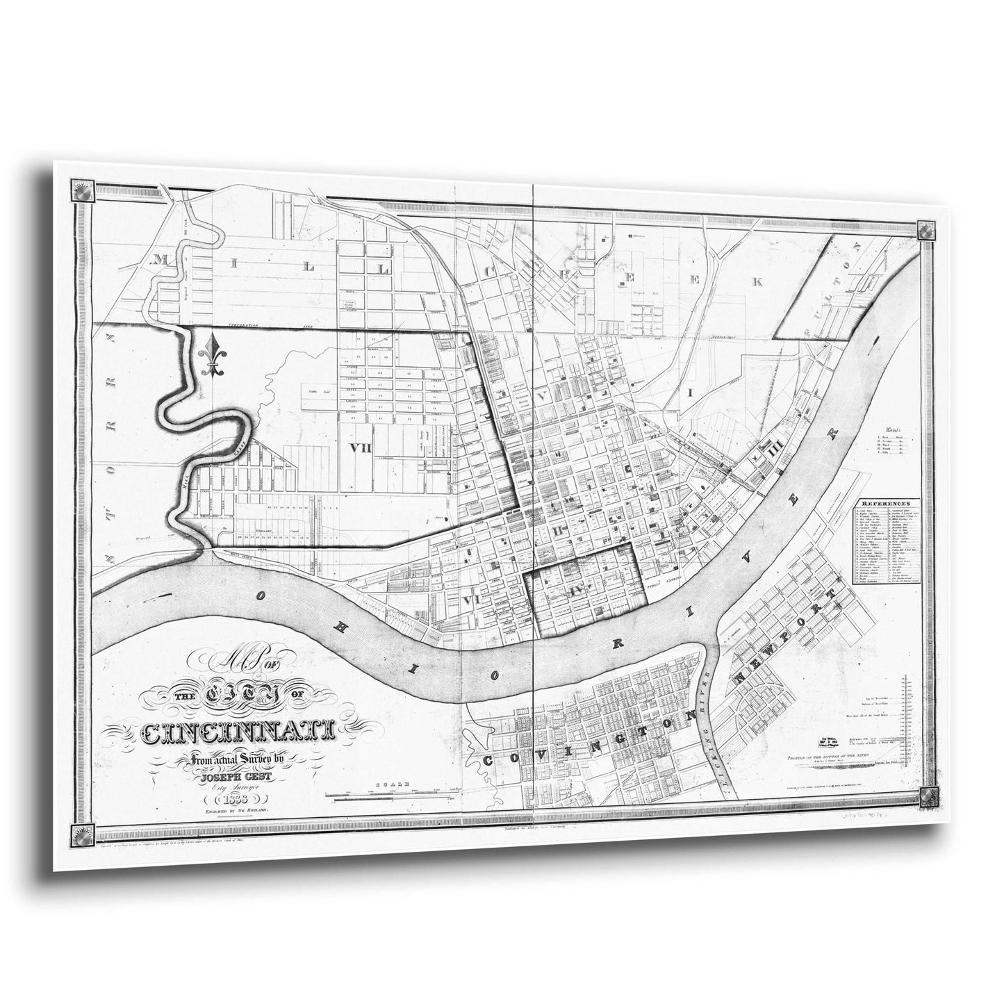 Epic Art 'Map of Cincinnati 1838' by  Portfolio, Acrylic Glass Wall Art,36x24