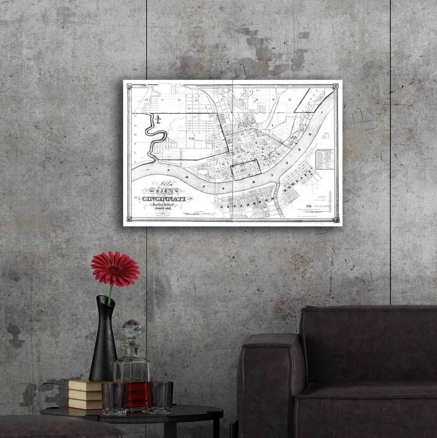 Epic Art 'Map of Cincinnati 1838' by  Portfolio, Acrylic Glass Wall Art,36x24