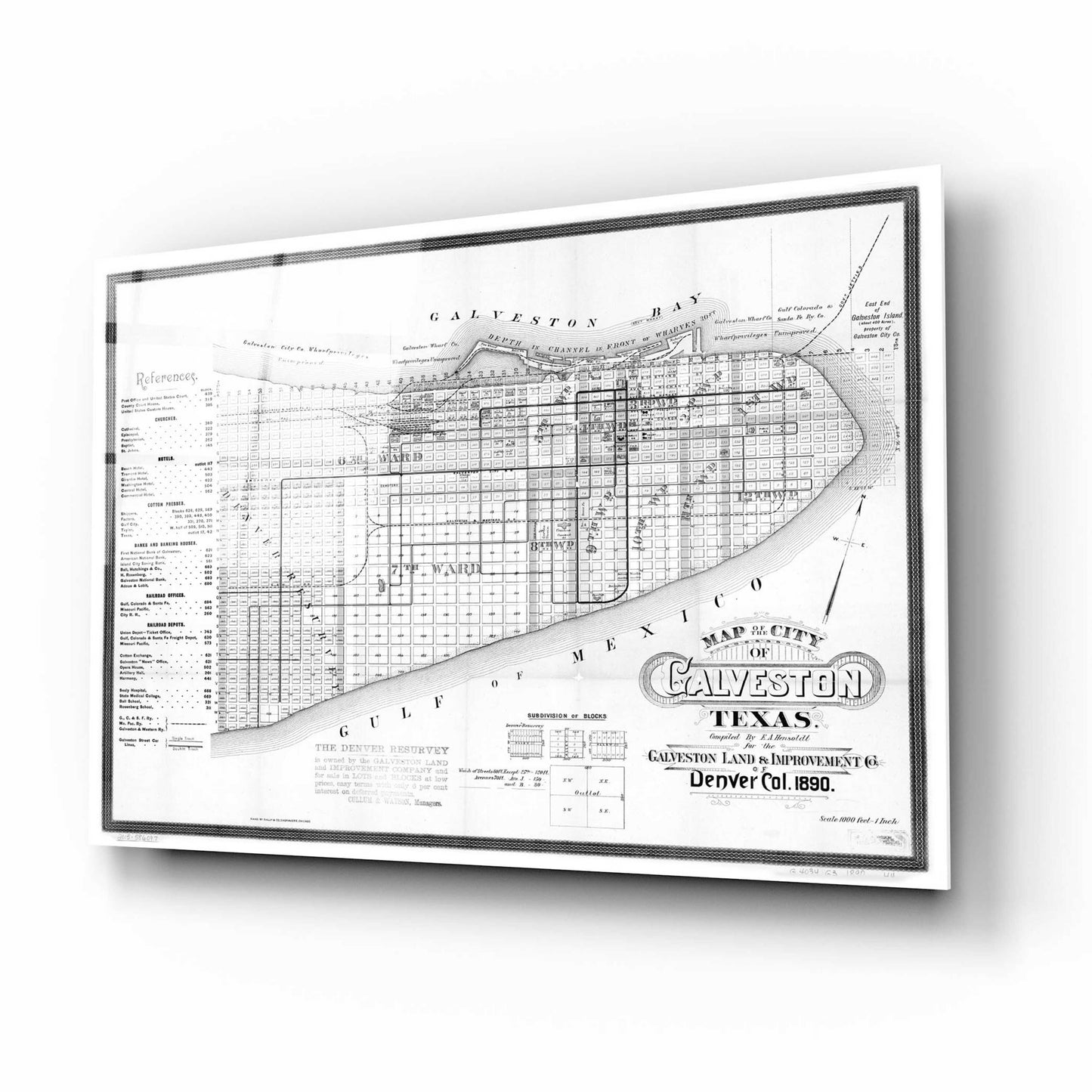 Epic Art 'Map of Galveston, TX 1890' by  Portfolio, Acrylic Glass Wall Art,16x12