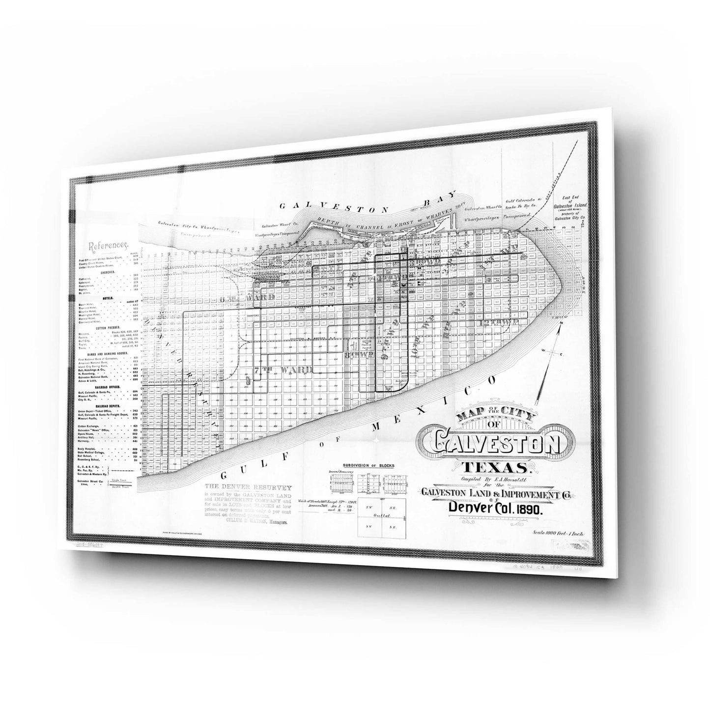 Epic Art 'Map of Galveston, TX 1890' by  Portfolio, Acrylic Glass Wall Art,24x16