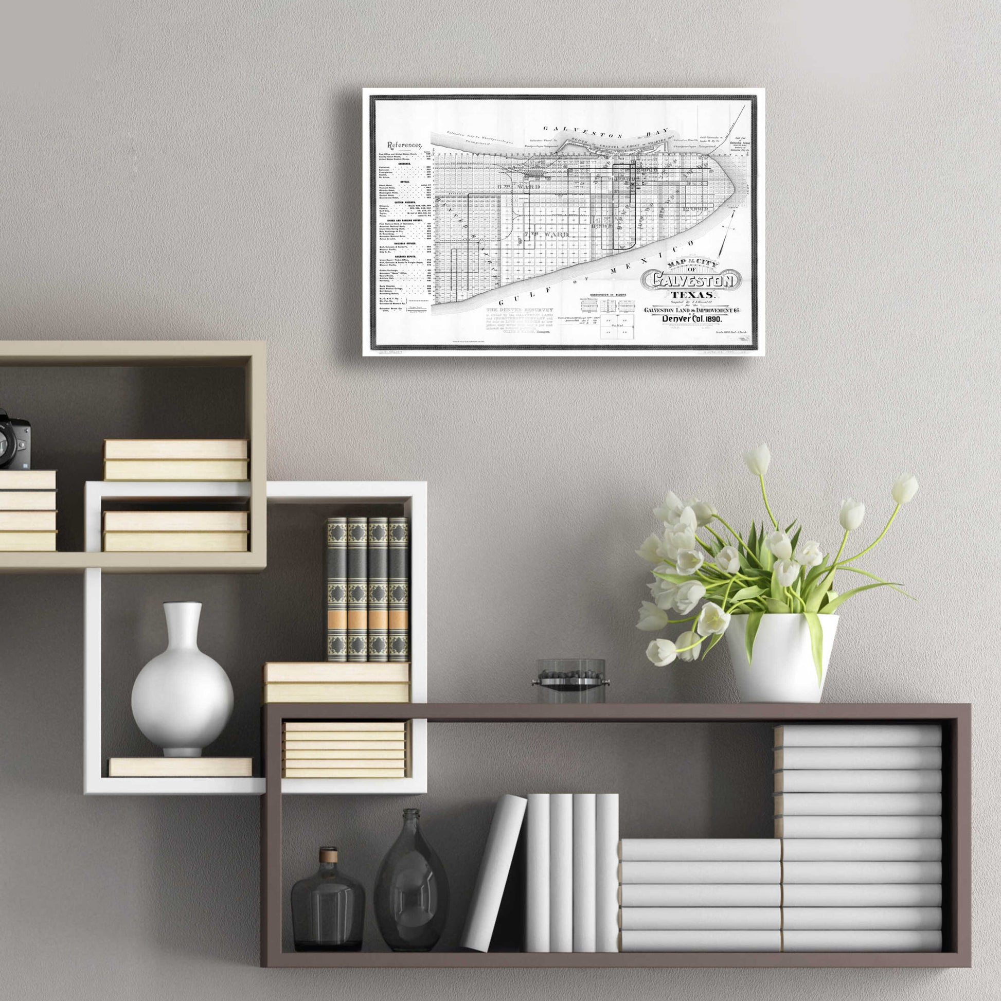 Epic Art 'Map of Galveston, TX 1890' by  Portfolio, Acrylic Glass Wall Art,24x16