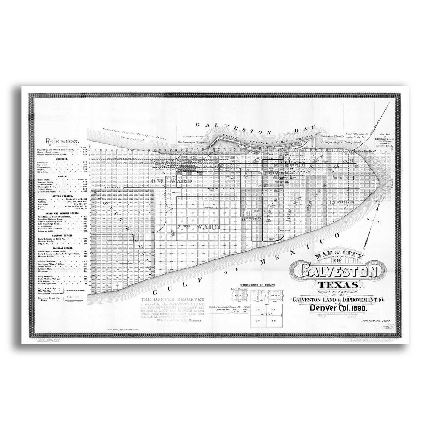 Epic Art 'Map of Galveston, TX 1890' by  Portfolio, Acrylic Glass Wall Art,24x16