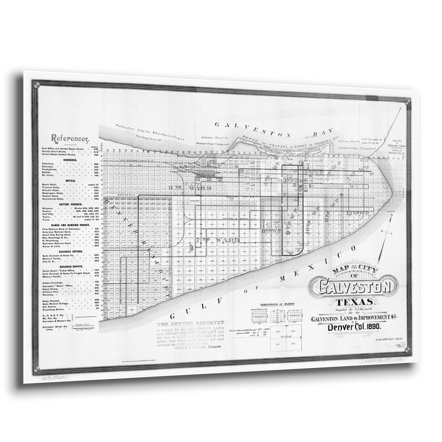 Epic Art 'Map of Galveston, TX 1890' by  Portfolio, Acrylic Glass Wall Art,36x24