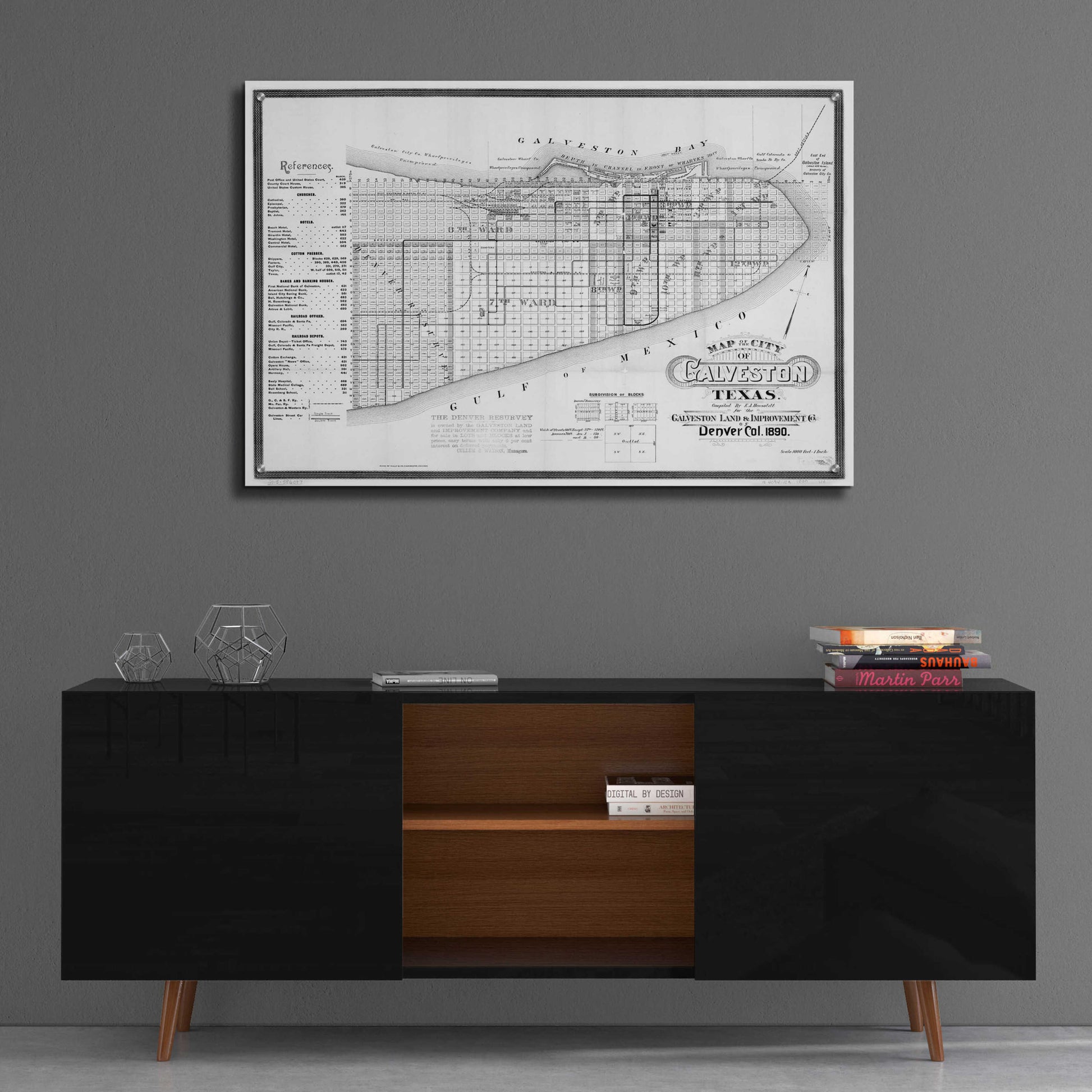 Epic Art 'Map of Galveston, TX 1890' by  Portfolio, Acrylic Glass Wall Art,36x24