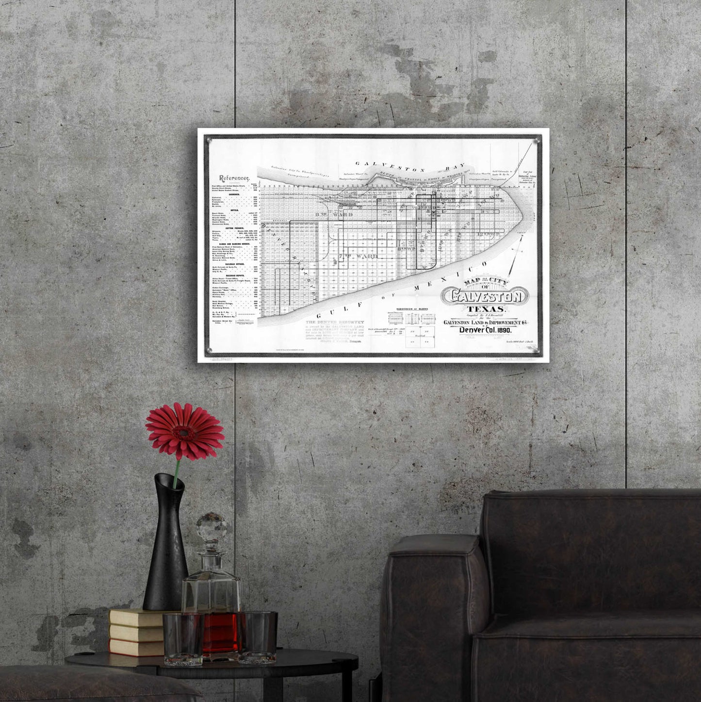 Epic Art 'Map of Galveston, TX 1890' by  Portfolio, Acrylic Glass Wall Art,36x24