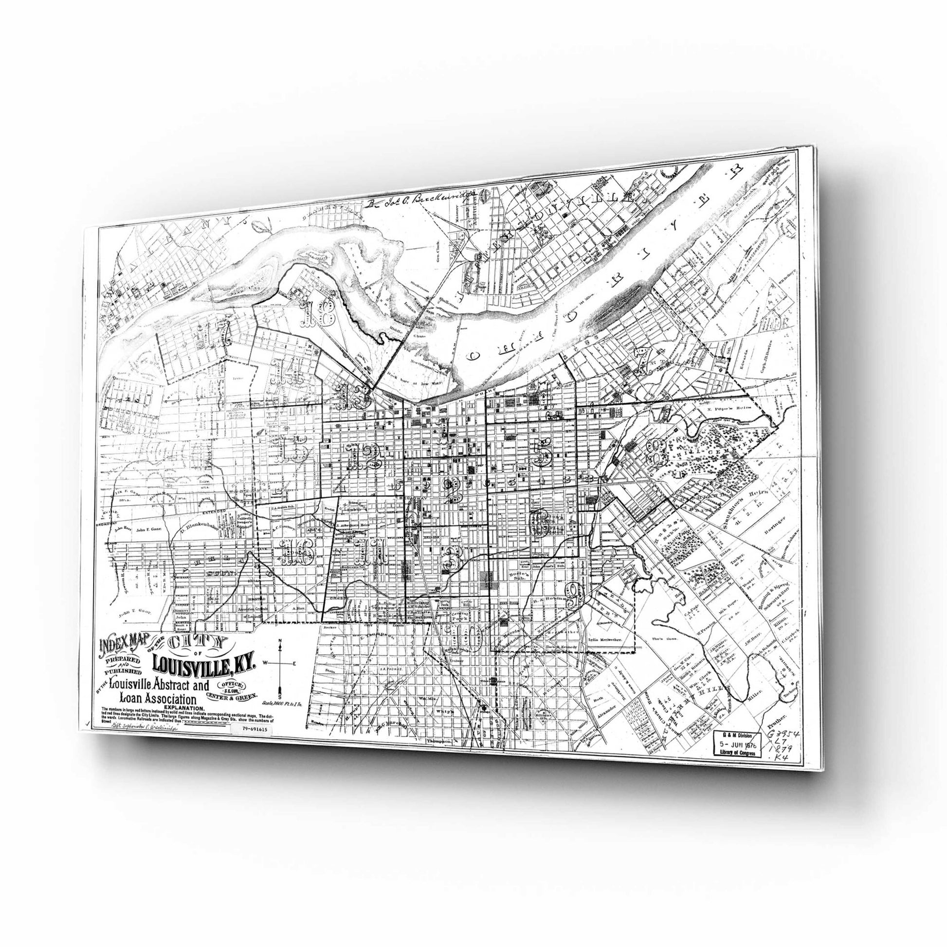 Epic Art 'Map of Louisville, KY 1879' by  Portfolio, Acrylic Glass Wall Art,16x12