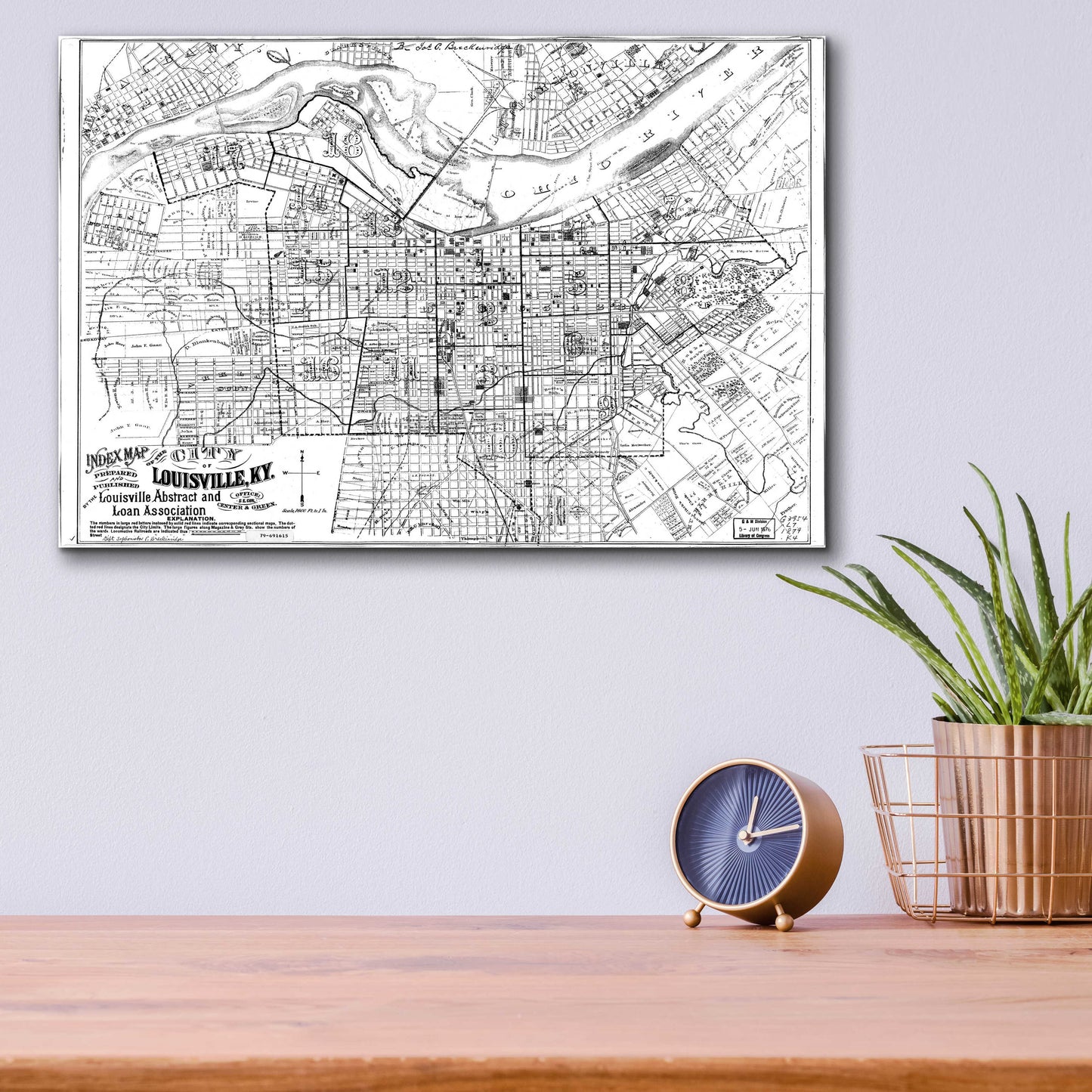 Epic Art 'Map of Louisville, KY 1879' by  Portfolio, Acrylic Glass Wall Art,16x12