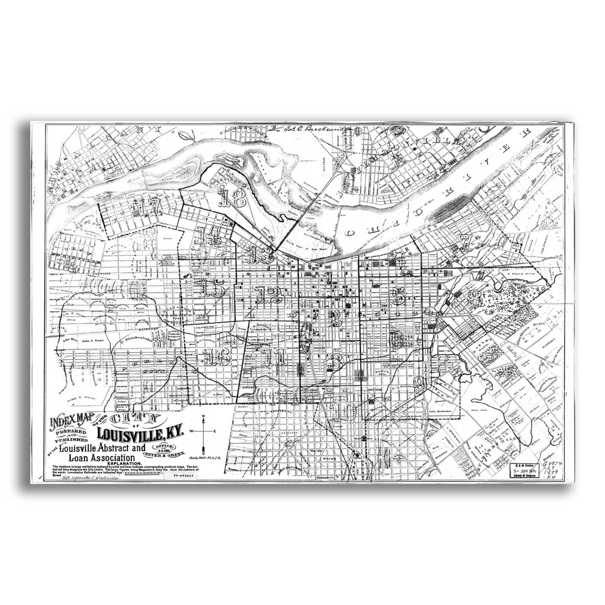 Epic Art 'Map of Louisville, KY 1879' by  Portfolio, Acrylic Glass Wall Art,24x16