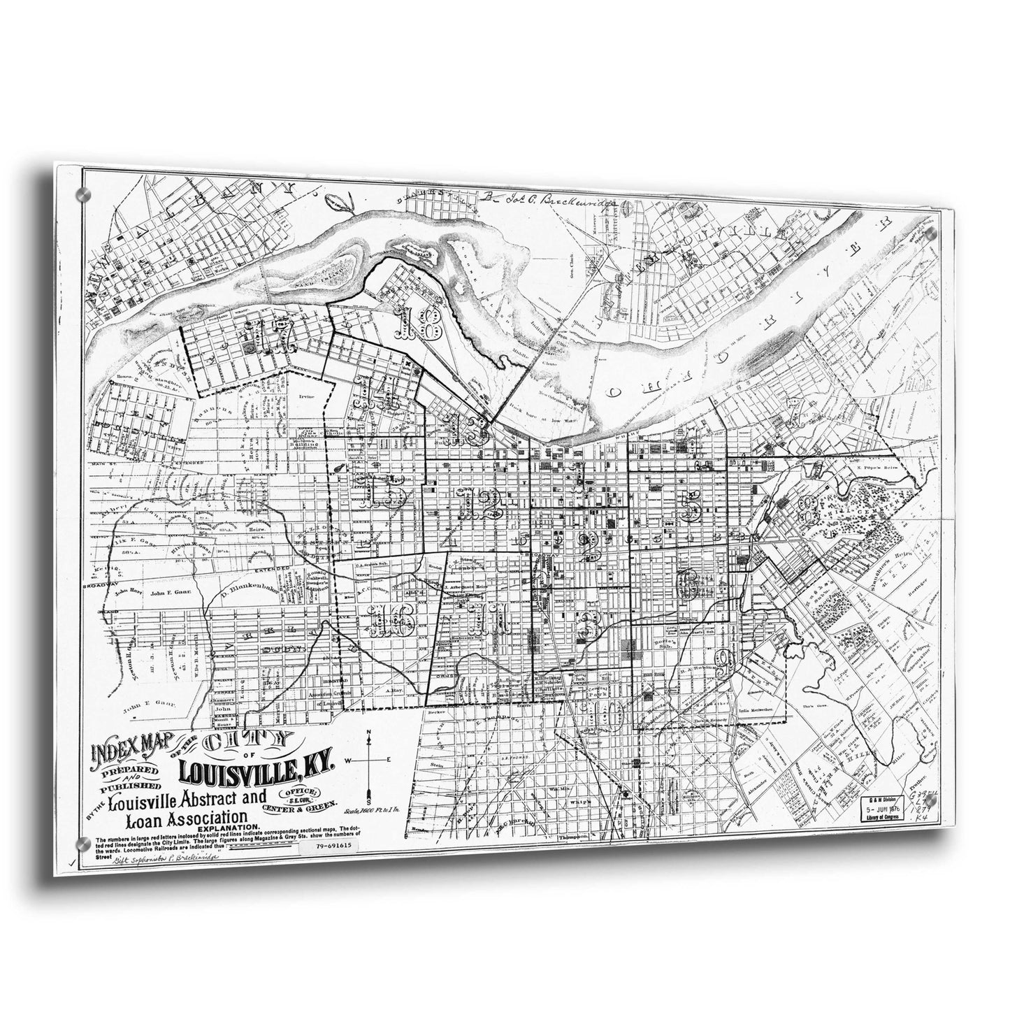 Epic Art 'Map of Louisville, KY 1879' by  Portfolio, Acrylic Glass Wall Art,36x24