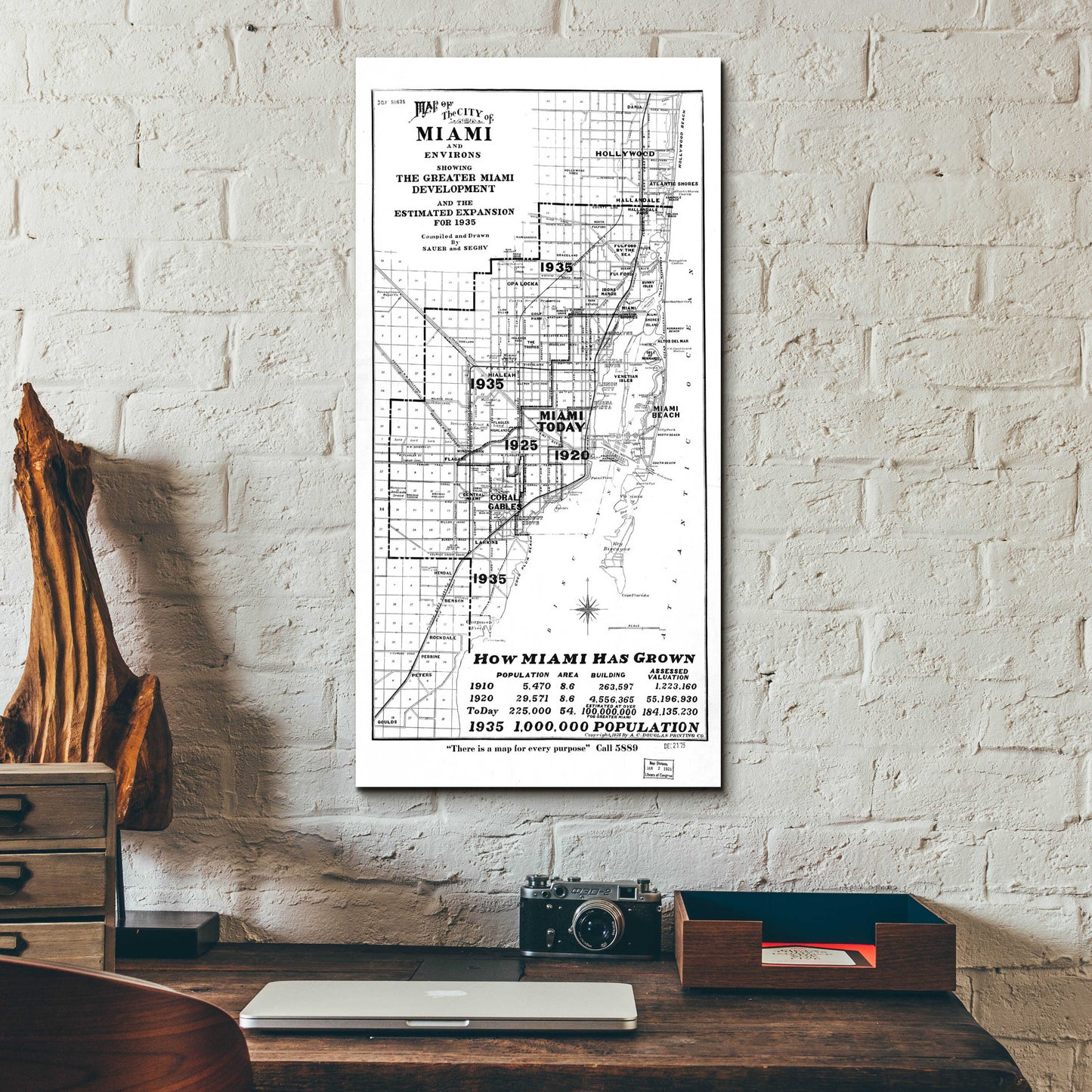 Epic Art 'Map of Miami 1925' by  Portfolio, Acrylic Glass Wall Art,12x24