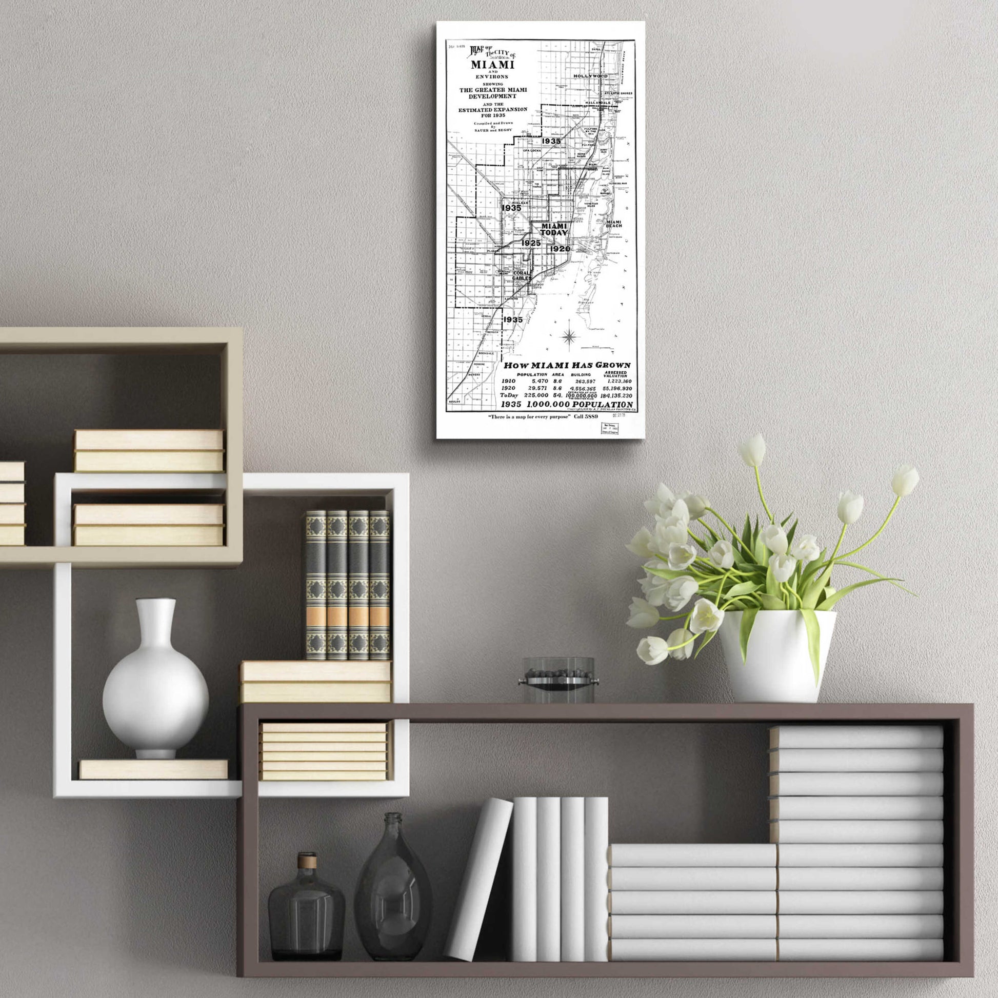 Epic Art 'Map of Miami 1925' by  Portfolio, Acrylic Glass Wall Art,12x24