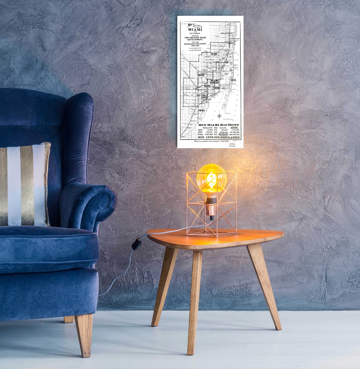 Epic Art 'Map of Miami 1925' by  Portfolio, Acrylic Glass Wall Art,12x24